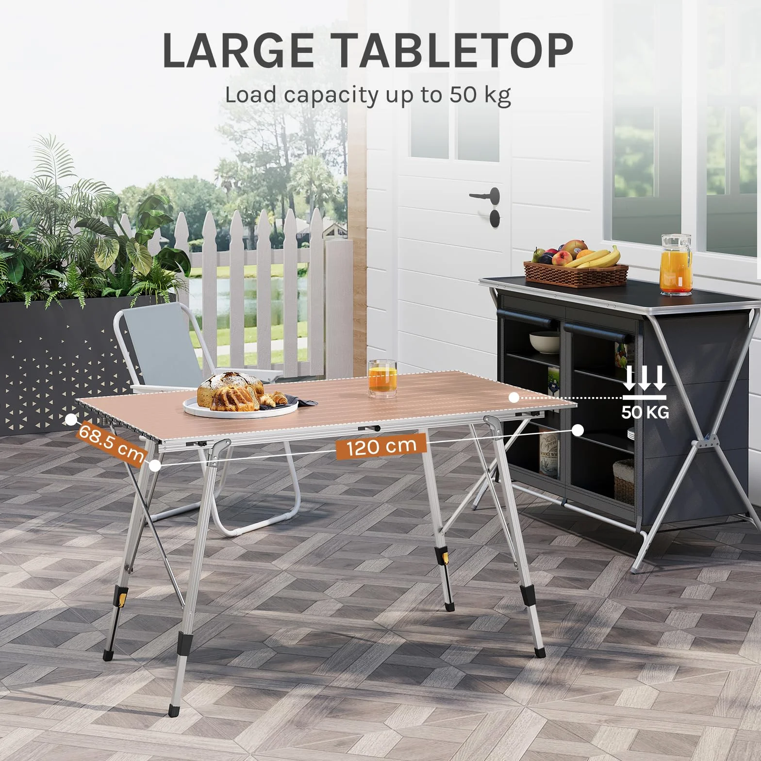 WOLTU CPT8132sb Aluminiowy Stół Kempingowy Składany 120x68,5 cm z Torbą Regulacją Wysokości