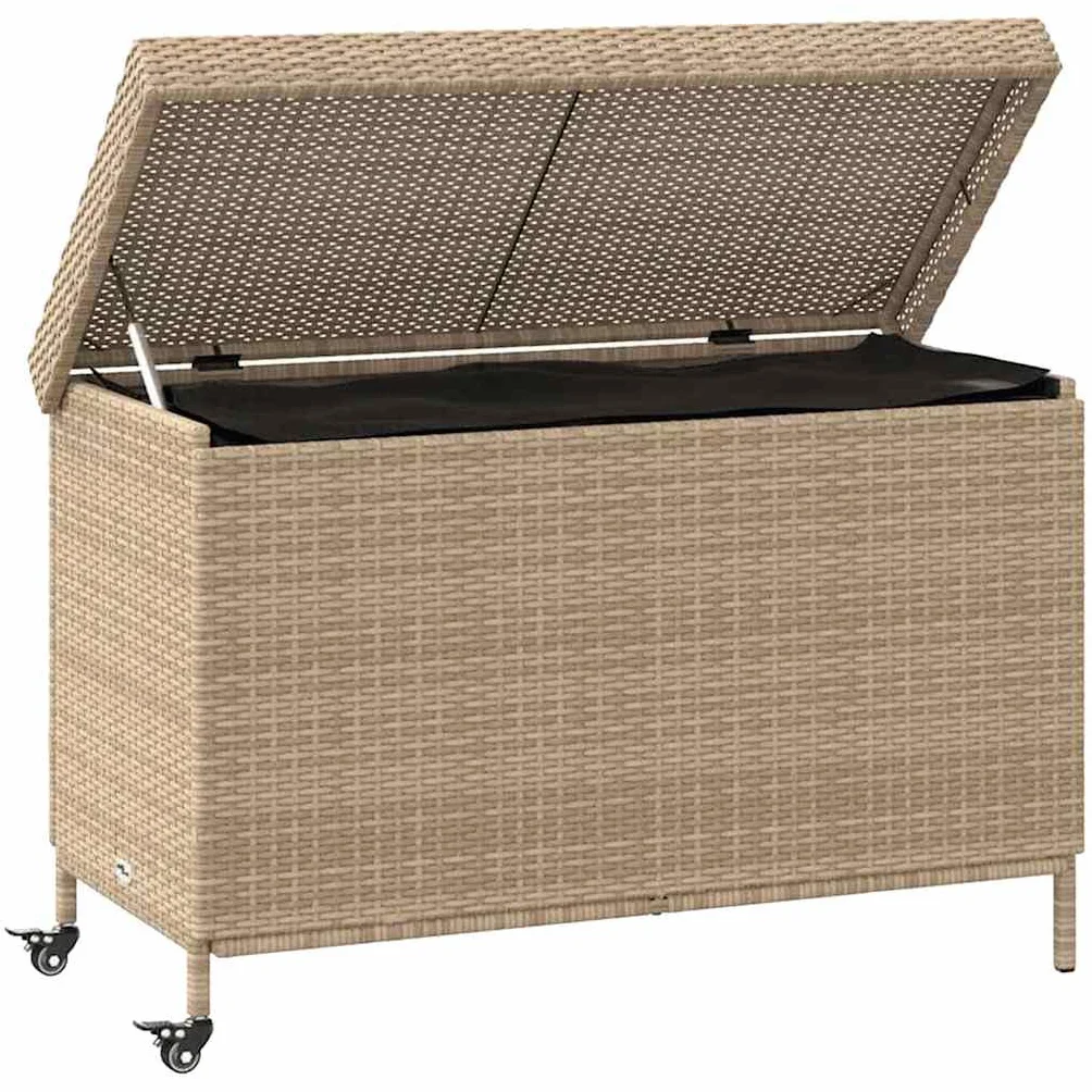 vidaXL Skrzynia ogrodowa z kółkami, beż, 110x55x73 cm, polirattan, skrzyniaogrodowa, skrzynia na balkon, skrzynka ogrodowa, skrzynia na taras