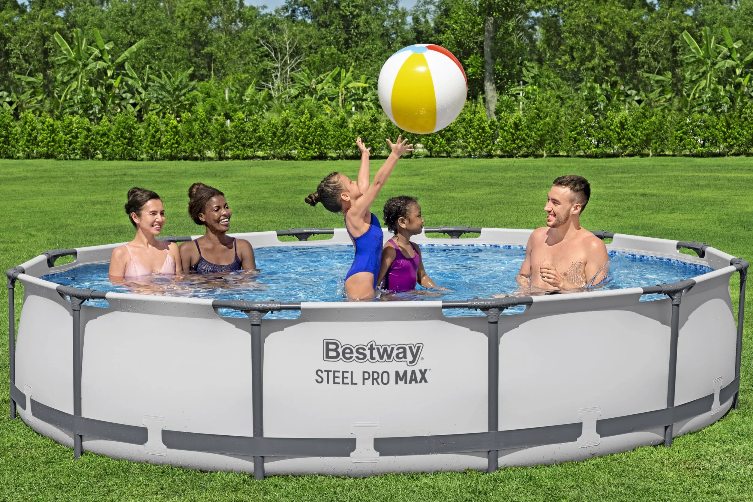 Bestway Steel Pro MAX Frame zestaw basenowy z pompą filtrującą, Ø 366 x 76 cm, jasnoszary, okrągły