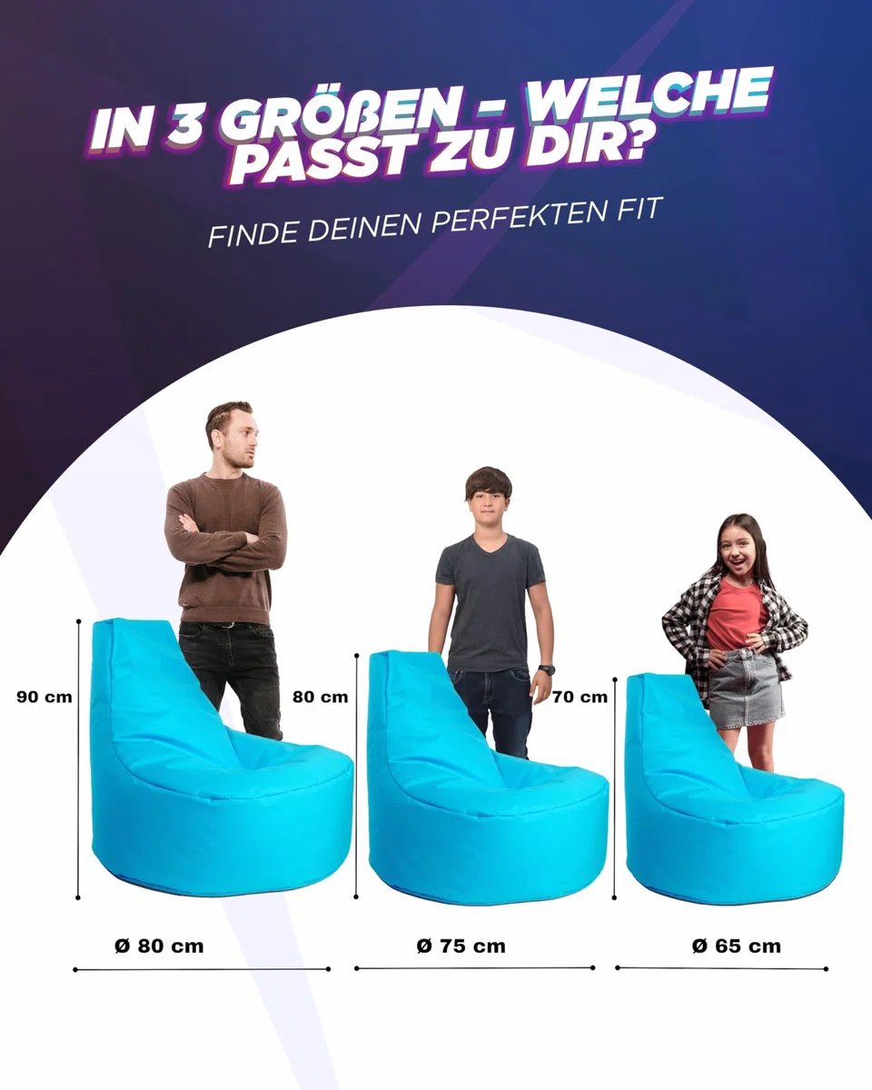 PATCH HOME Poduszka dla graczy, worek do siedzenia i relaksu, worek do siedzenia dla graczy, gotowy z wypełnieniem styropianowym, nadaje się do użytku wewnątrz i na zewnątrz (Ø 75 cm x wysokość 80 cm,