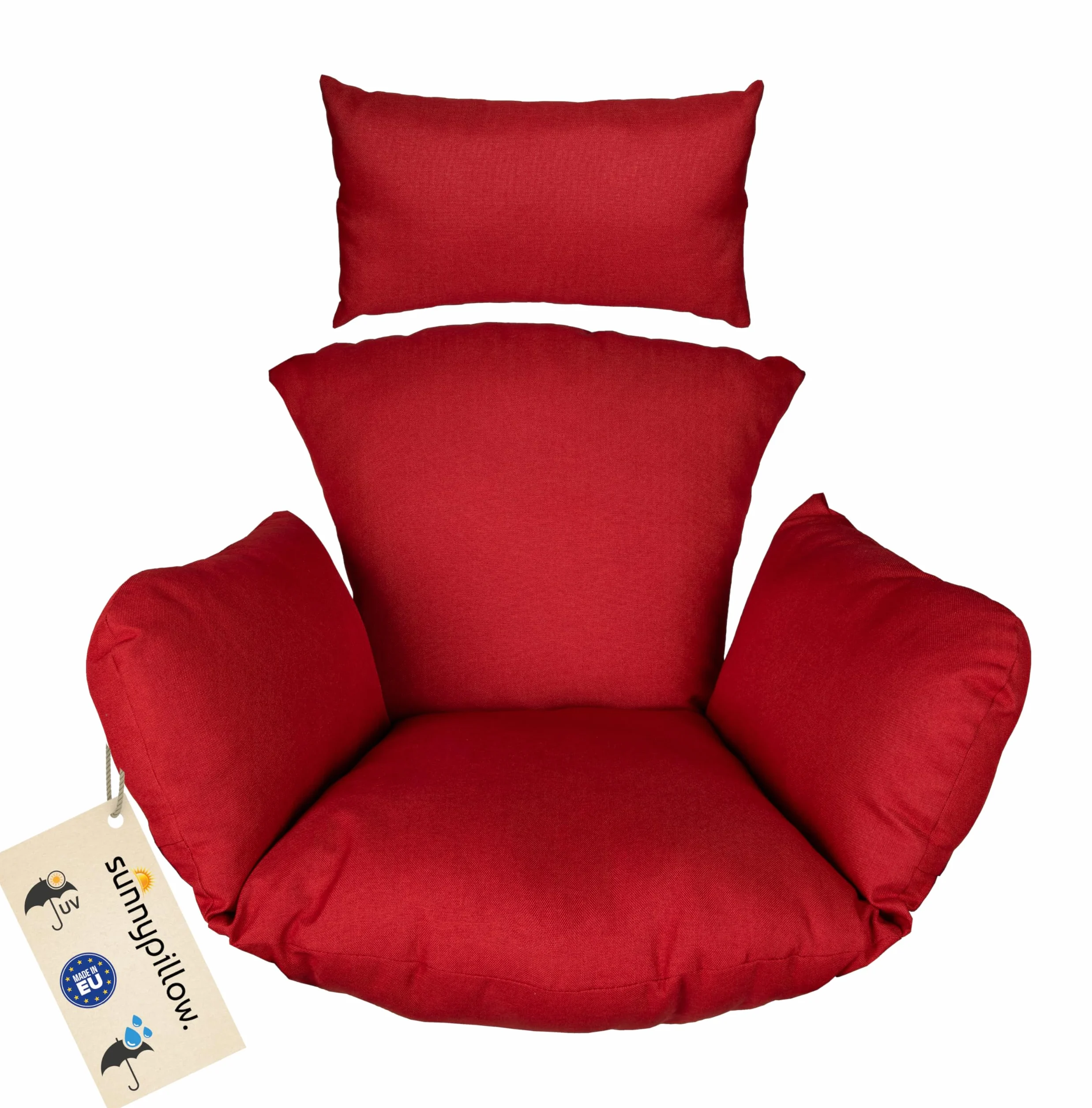 sunnypillow Poduszka do fotela wiszącego – poduszka do huśtawki wiszącej z rattanu i polirattanu – siedzisko kosza wiszącego – grubość 13 cm, odporna na promieniowanie UV, wodoodporna - Czerwona
