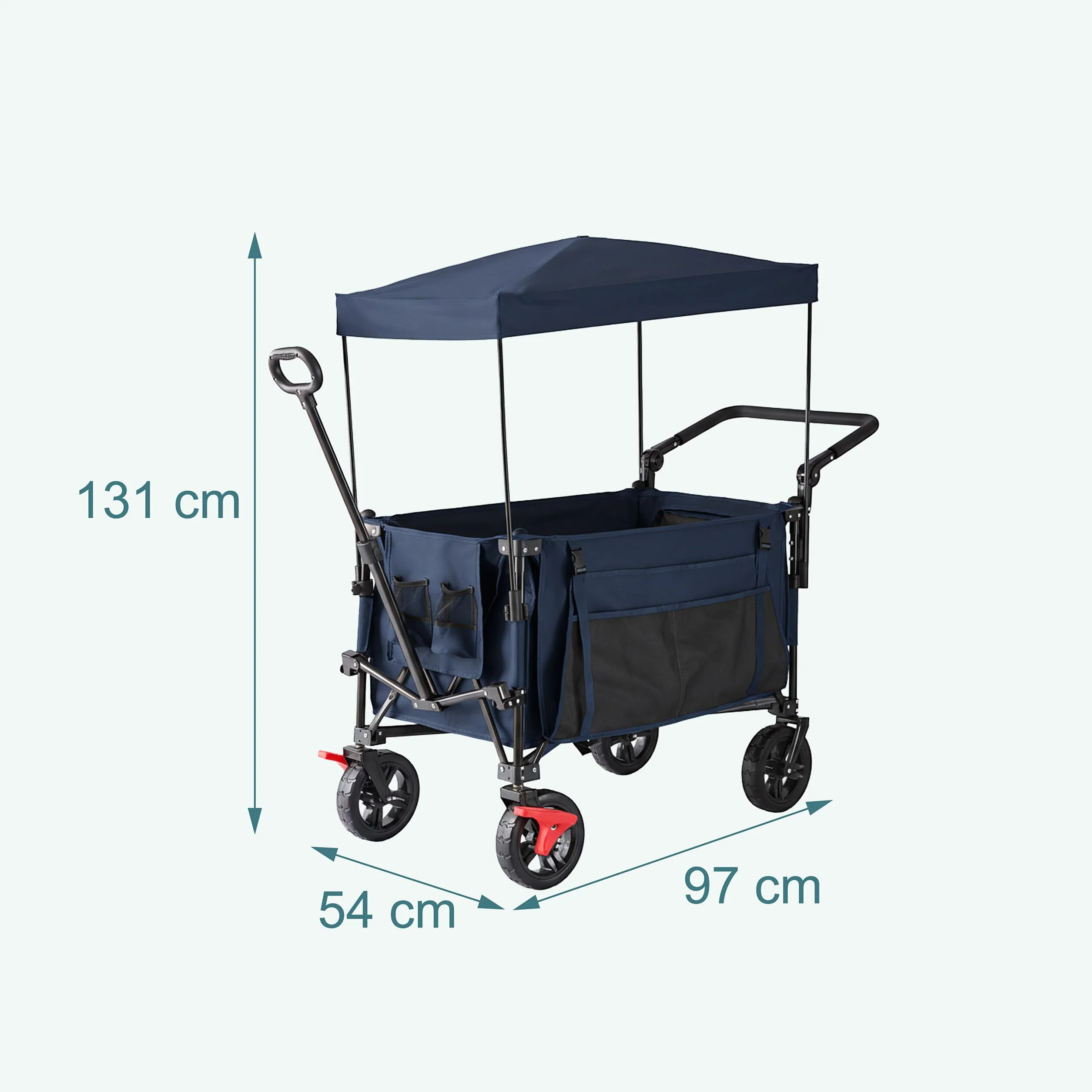 Relaxdays Wózek transportowy, składany, 150 kg, dach, uchwyt teleskopowy i przesuwny, gumowe opony z hamulcem, wózek transportowy, niebieski