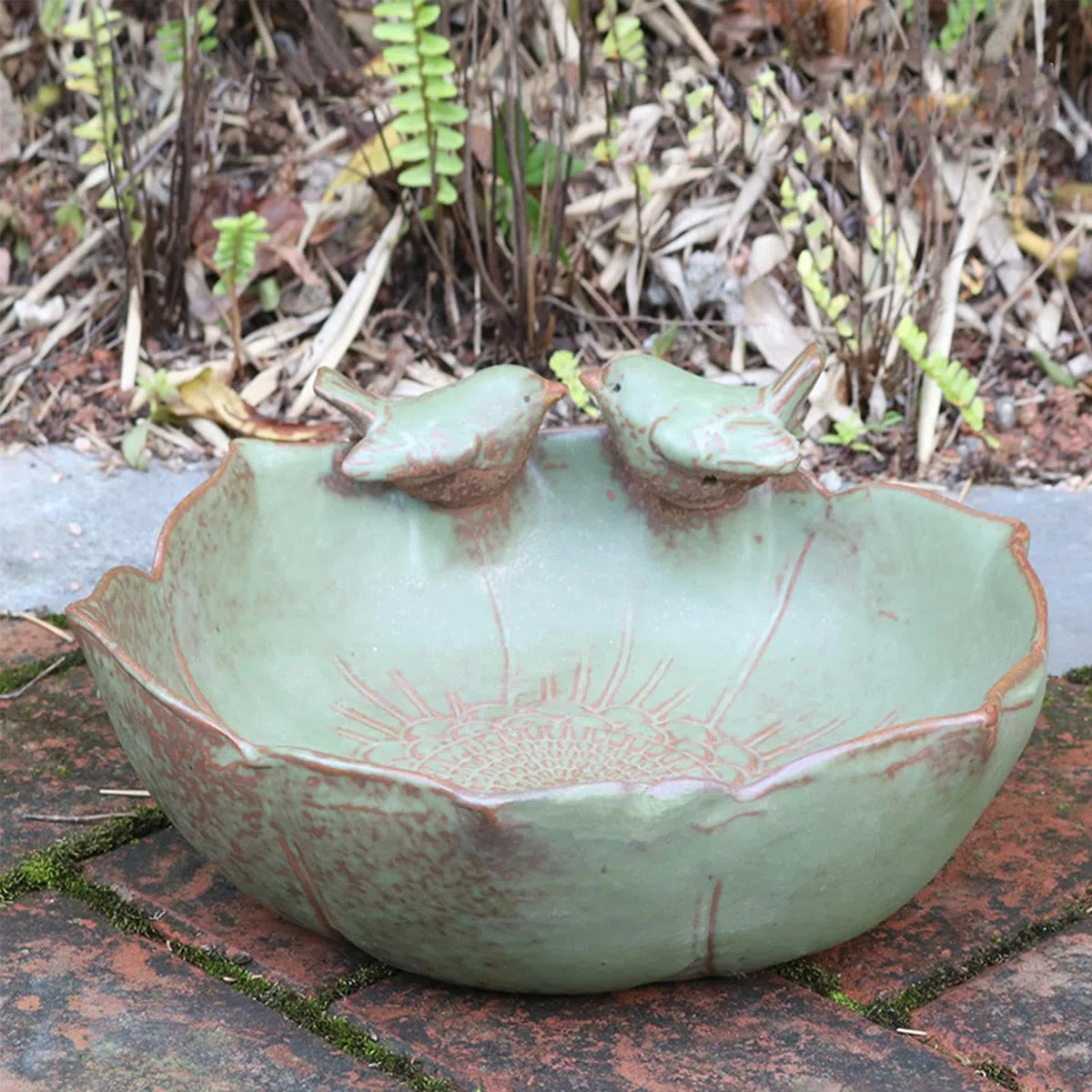 na ptasią kąpiel Duży, nieprzeciekający pojemnik na karmę | Ceramiczna Kąpiel dla Ptaków z Kolibrem i Donica Hydroponiczna Do ogrodu, na podwórko, taras, balkon, parapet, patio