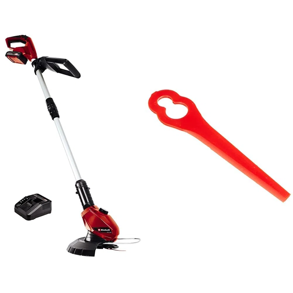 Einhell Akumulatorowa podkaszarka do trawy GE-CT 18 Li Kit Power X-Change (litowo-jonowa, 18 V, głowica silnika obrotowa, Flowerguard, w zestawie 40 noży z tworzywa sztucznego, akumulator 2,0 Ah i