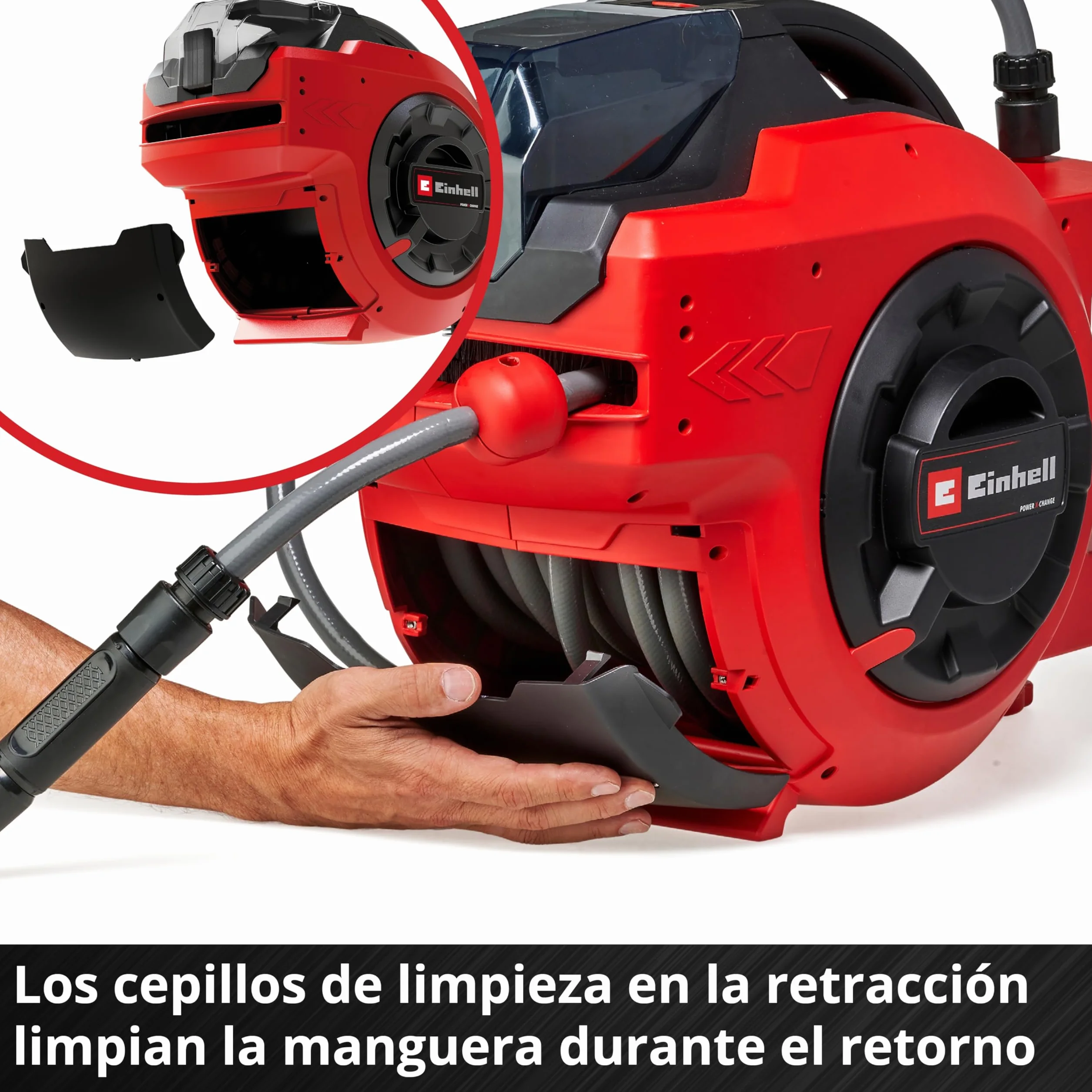 Einhell Bęben na wąż akumulatorowy GE-HR 18/30 Li-Solo Power X-Change (18 V, automatyczne nawijanie węża, obracany do 180°, uchwyt ścienny, wąż ogrodowy i strzykawka 30 m, bez akumulatora)