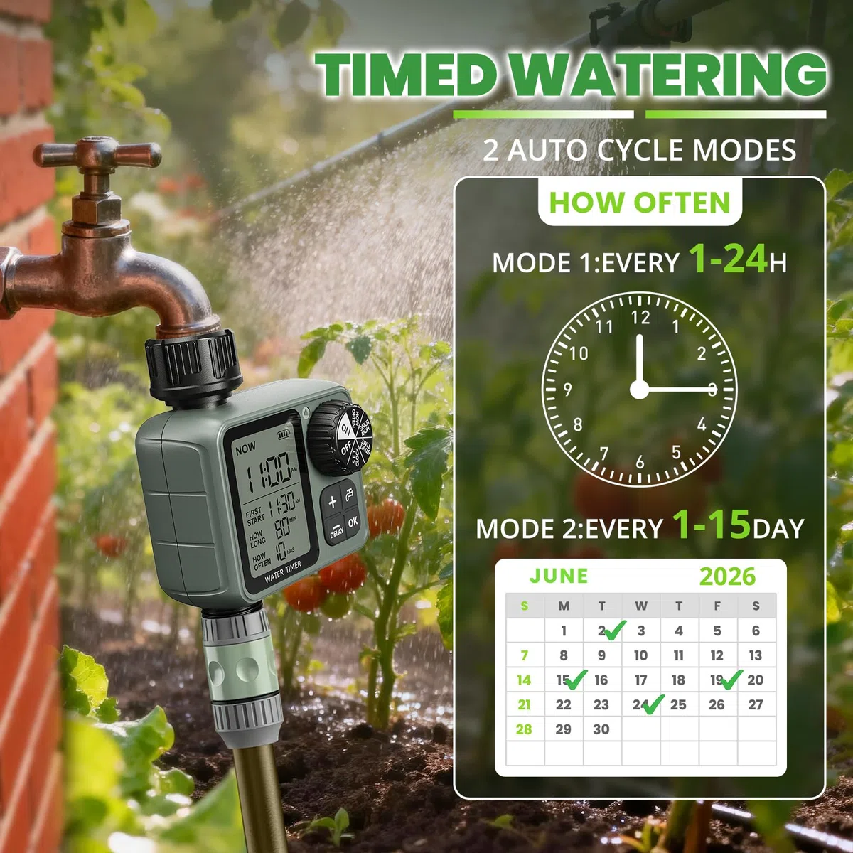 Timer wody do węża ogrodowego, zraszacz z opóźnieniem deszczu, tryb ręczny, automatyczny, czasomierze węża do nawadniania, system nawadniania kropelkowego, trawnika, ogrodu, codziennych i świątecznych