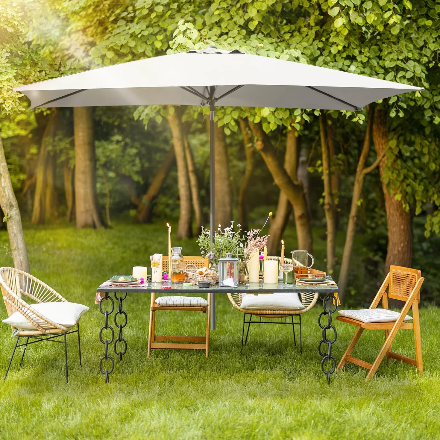Parasol ogrodowy prostokątny 300x200 cm UV50+ z korbą, uchylny, wodoodporny