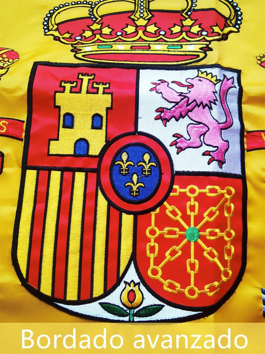 Bandera españa grande para Exterior 90x150cm ，Bordado de y rayas cosidas，Bandera de España balcón Reforzada y con 2 Ojales metálicos Spain flag Flaga hiszpańska