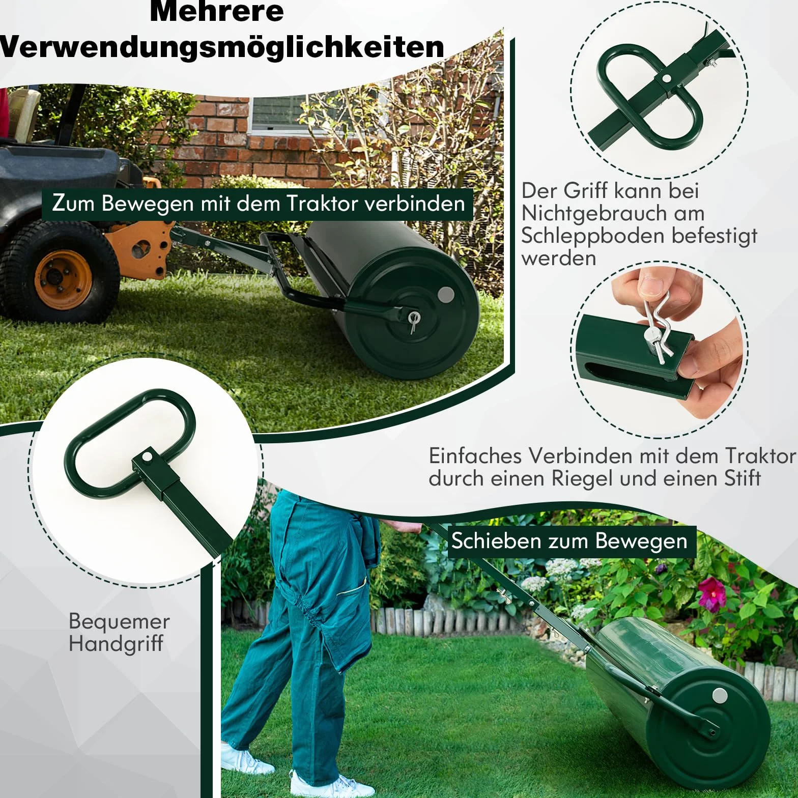 COSTWAY Walec do trawnika do napełniania wodą lub piaskiem, 113 l, Ø 40 cm x 99 cm, wałek podłogowy z uchwytem, wałek ogrodowy, wałek ręczny, wałek do trawnika, do ogrodu, zielony