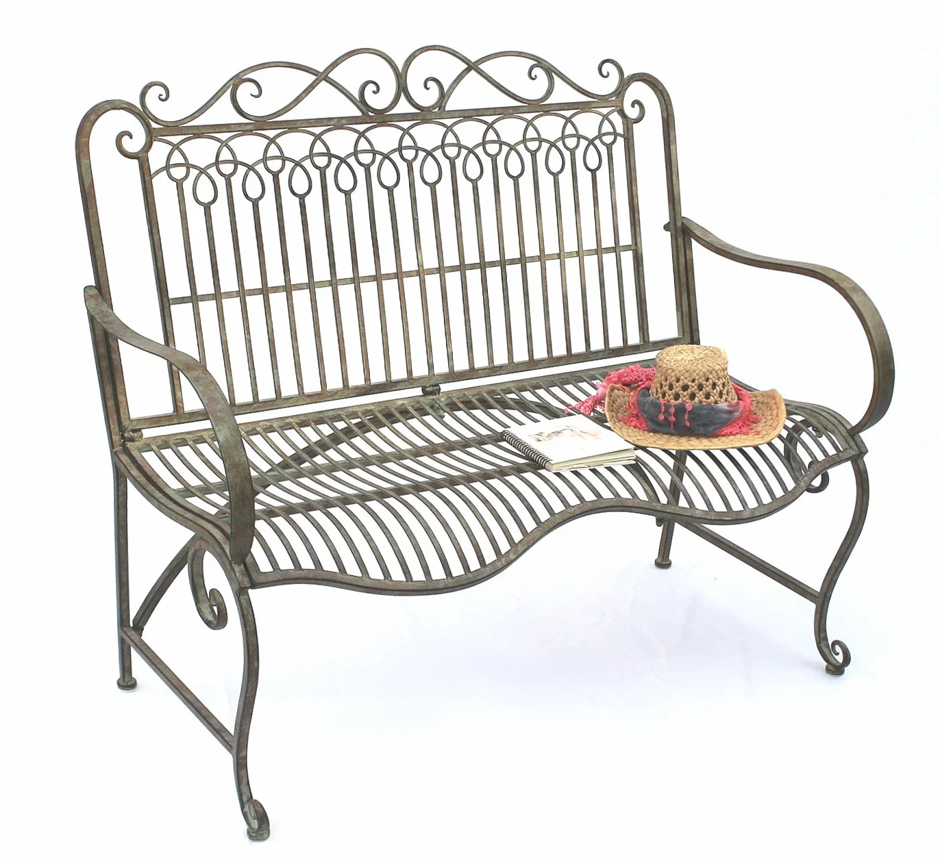Ławka DanDiBo wykonana z metalowej ławki ogrodowej JC150014 Seat Park, 2-osobowa 110 cm patyna zielona