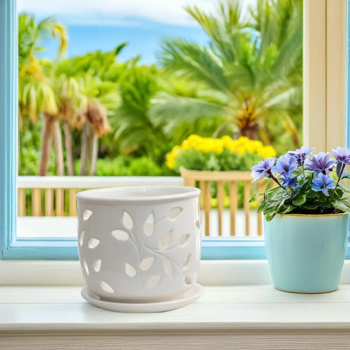 Toyvian Biały Ceramiczny Doniczka z Otworami Doniczka Do Storczyków i Sukulentów Zewnątrz i Do Wnętrz Odpływ Wody dla Zdrowych Korzeni i Wsparcie Wzrostu Roślin