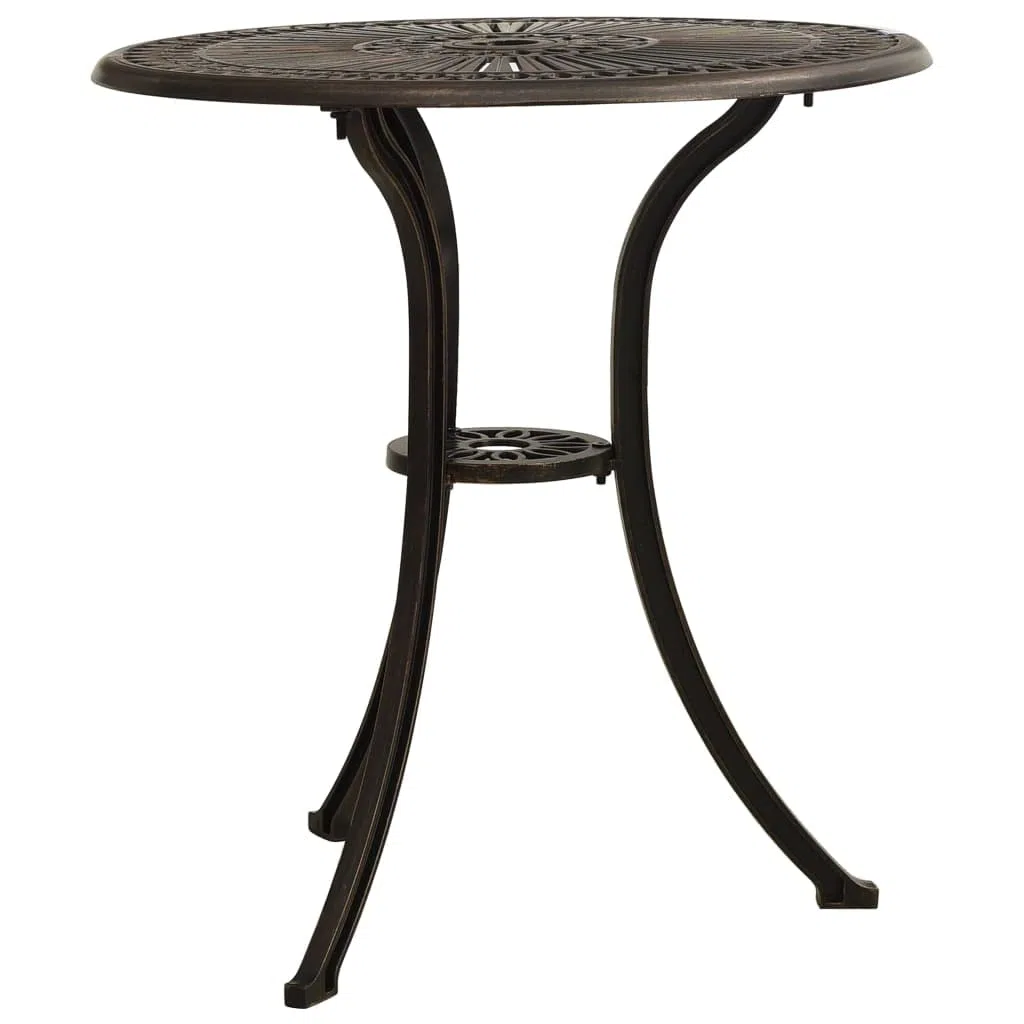 Générique Brązowy stół ogrodowy 62x62x65 cm z odlewanego aluminium, stabilny i solidny stół zewnętrzny z otworem na parasol na patio
