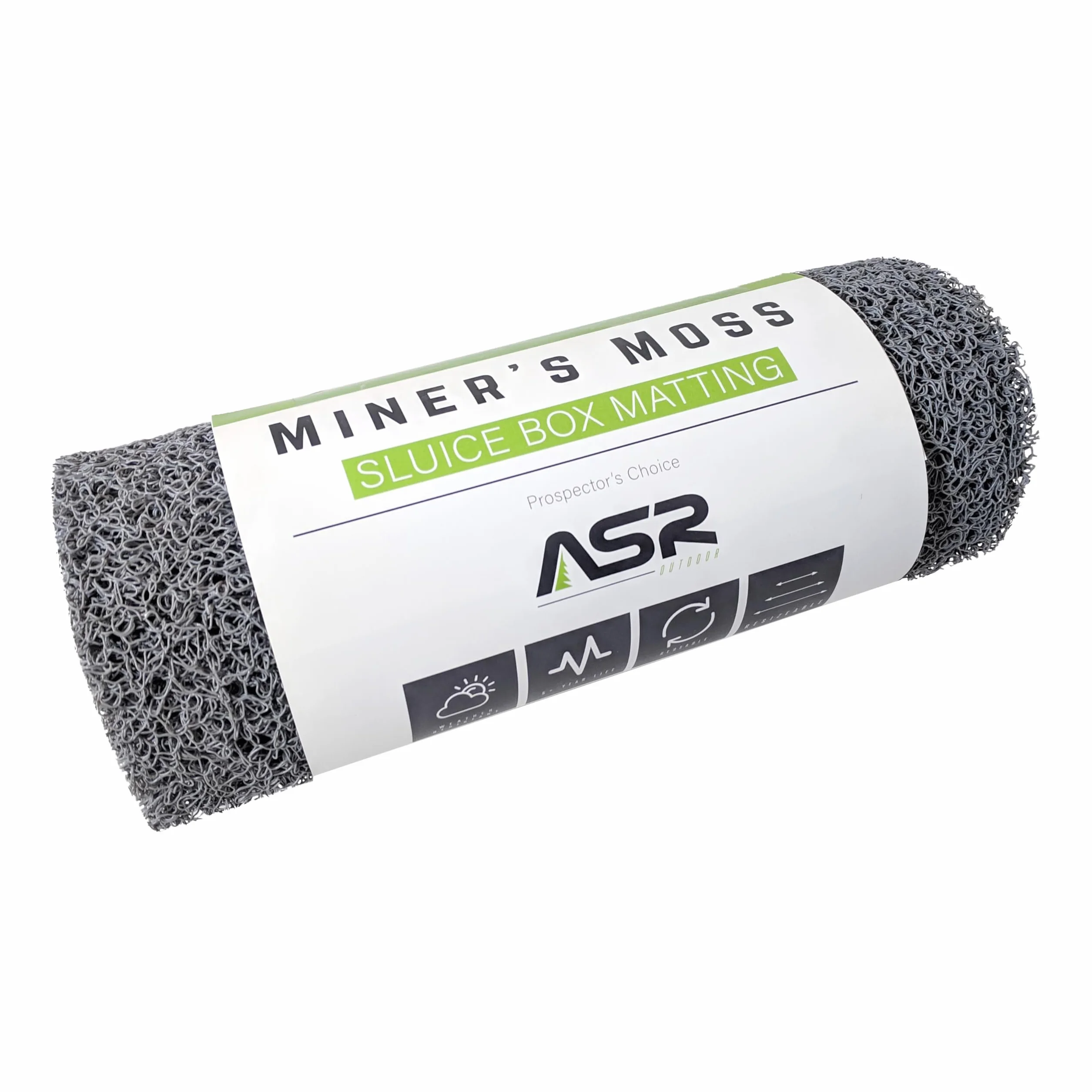 ASR Górnicy Outdoor Moss Sluice Box Matting Sprzęt Górniczy do poszukiwania złota, Unbacked 10 mm, 12 x 36 cali, szary