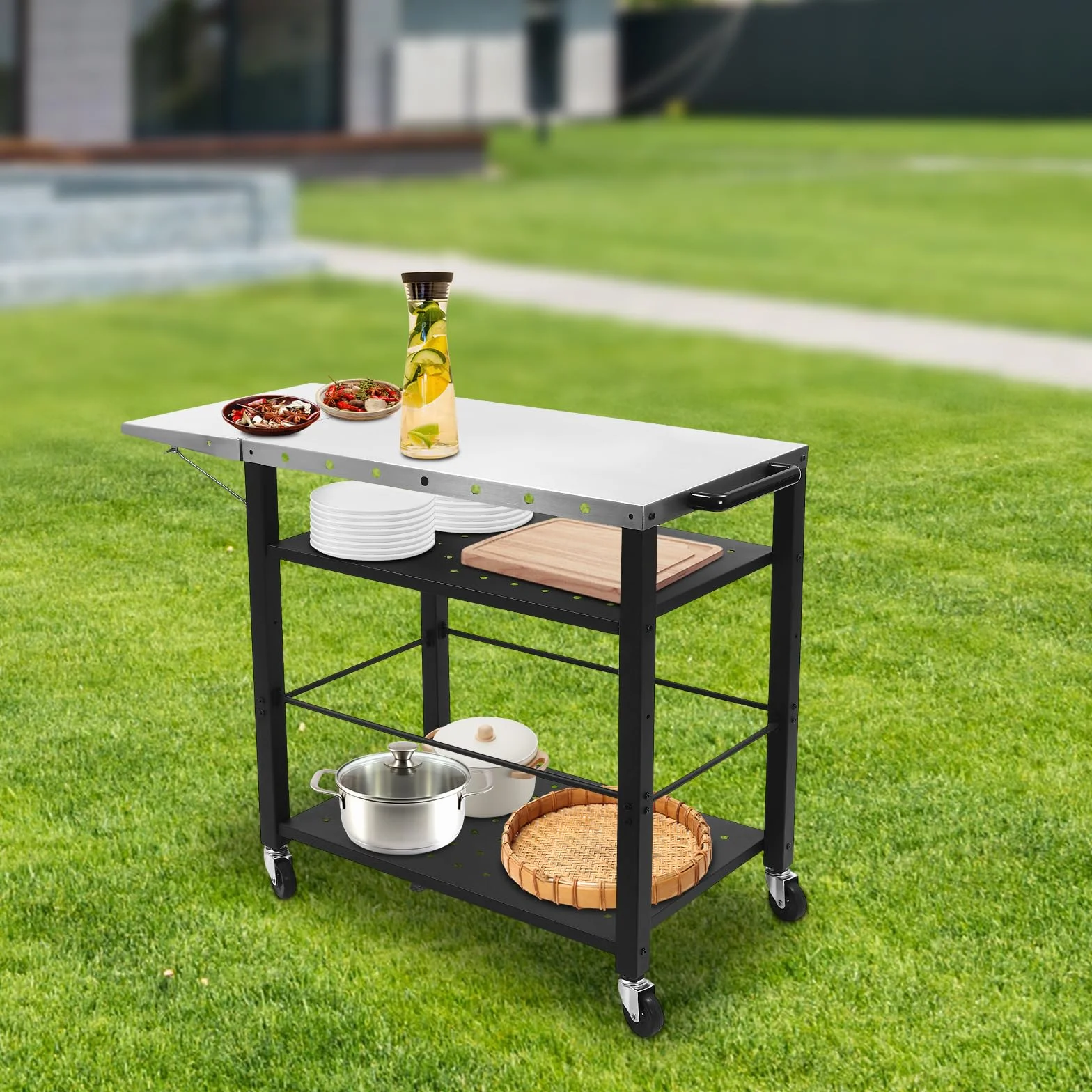 Mobilny grill na kółkach, stół kuchenny, idealny na kemping i ogród