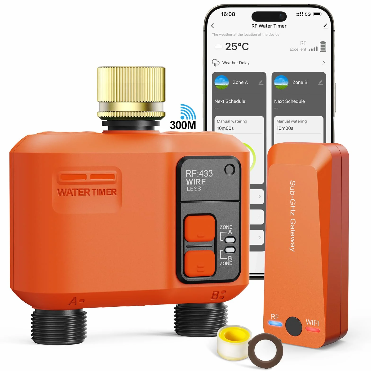 Inteligentny programator nawadniania WiFi 2 wyjścia miedzi z 300 metrów RF, WiFi superzasięgu, system nawadniania ogrodu z deszcz opóźnienie, sterowanie aplikacją i głosem, automatyczny timer