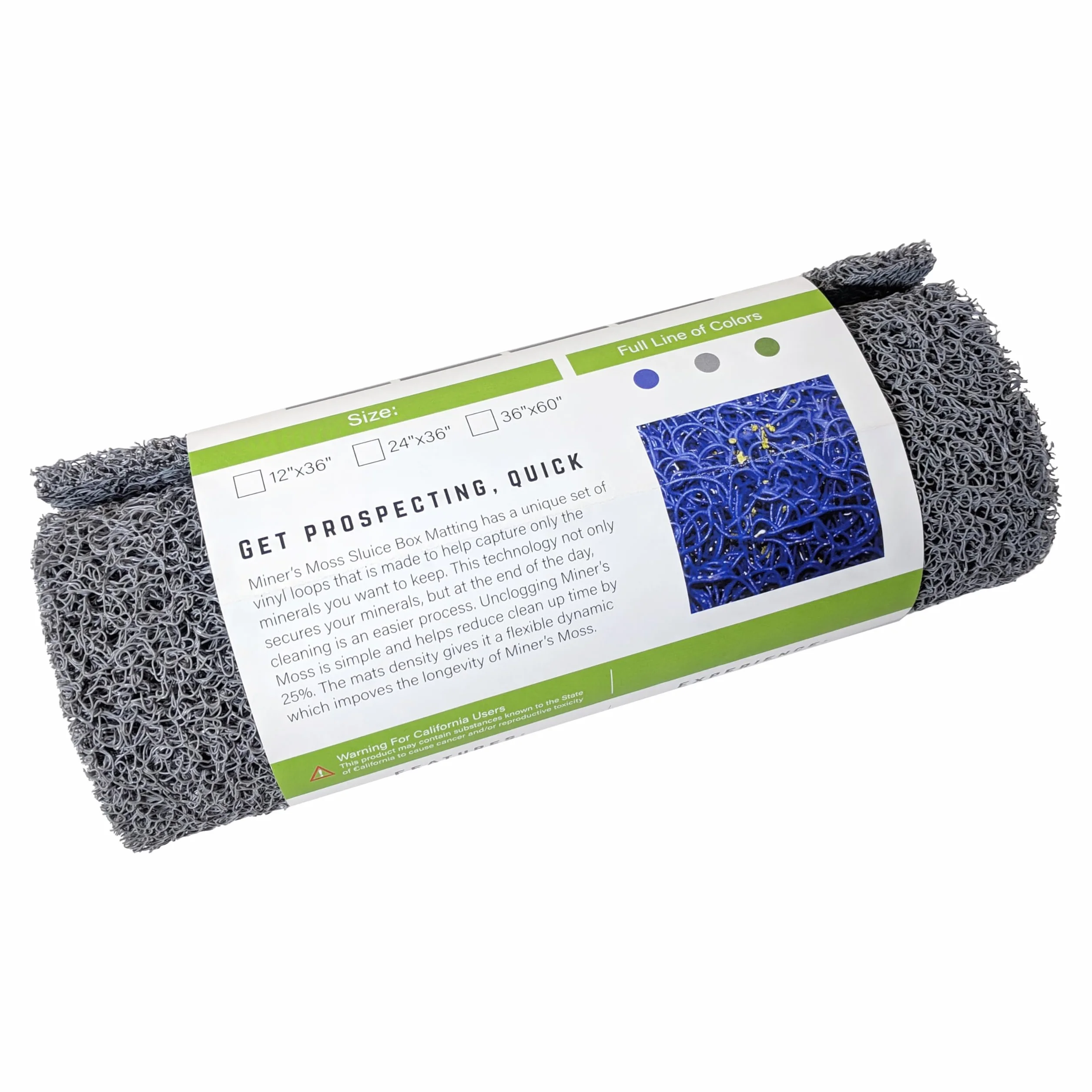 ASR Górnicy Outdoor Moss Sluice Box Matting Sprzęt Górniczy do poszukiwania złota, Unbacked 10 mm, 12 x 36 cali, szary