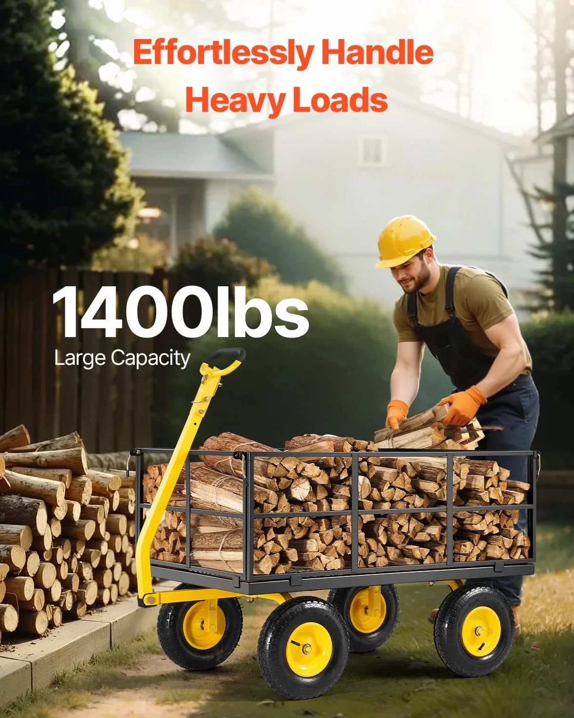 VEVOR Wózek ogrodowy ze stali nierdzewnej 635 kg Heavy Duty Holowanie Wózek ogrodowy, Zewnętrzna metalowa przyczepa ogrodowa z oponami 330 mm Zdejmowane boki z siatki