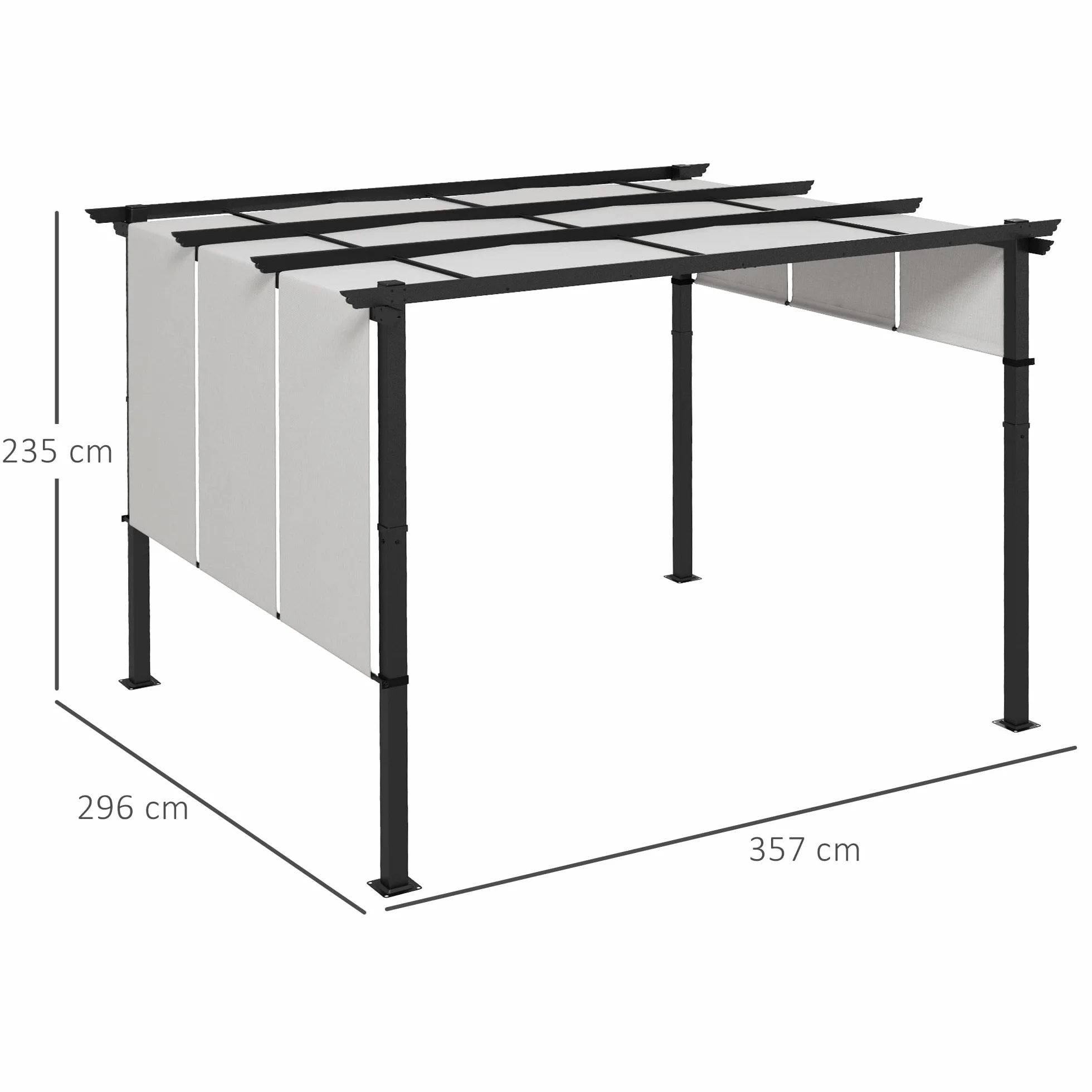 Outsunny Pergola ok. 3,5x3m Pawilon ogrodowy z regulowanym dachem, zadaszenie tarasowe, wolnostojący pawilon stalowy, ochrona przed słońcem na taras i do ogrodu, jasnoszary