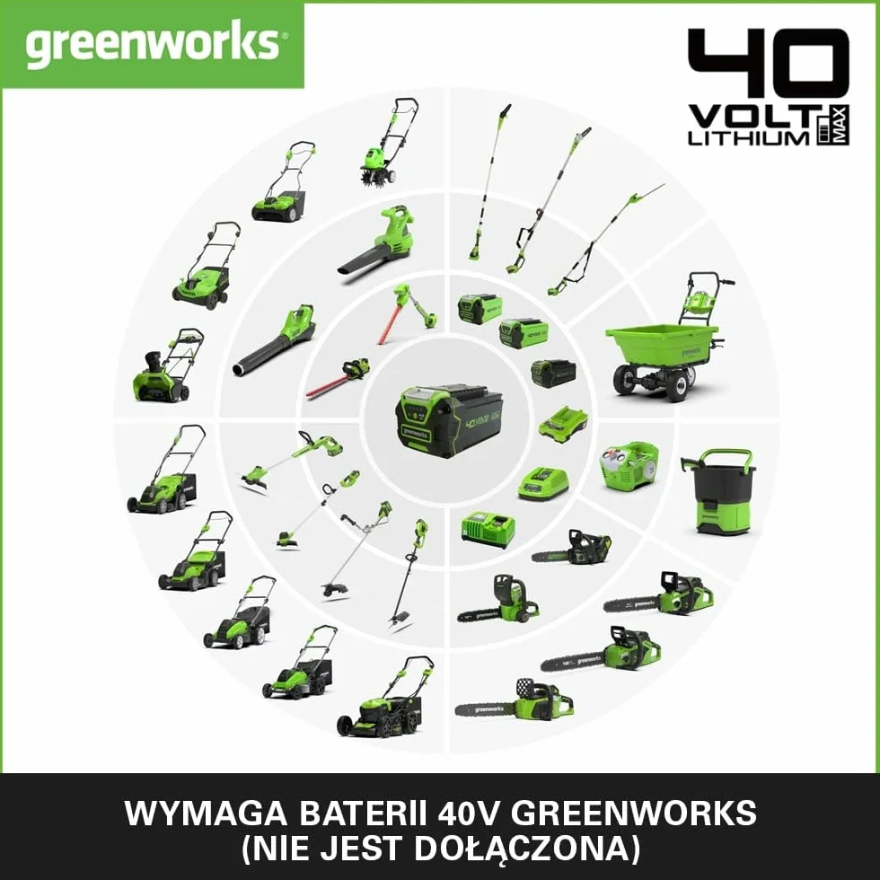 Greenworks GD40BC Akumulatorowa Kosa z Silnikiem Bezszczotkowym, Szelki, Regulowana Wysokość, 40 cm Szerokość Cięcia, 2 mm Żyłka Nylonowa lub 25 cm Ostrze BEZ Baterii 40V i Ładowarki