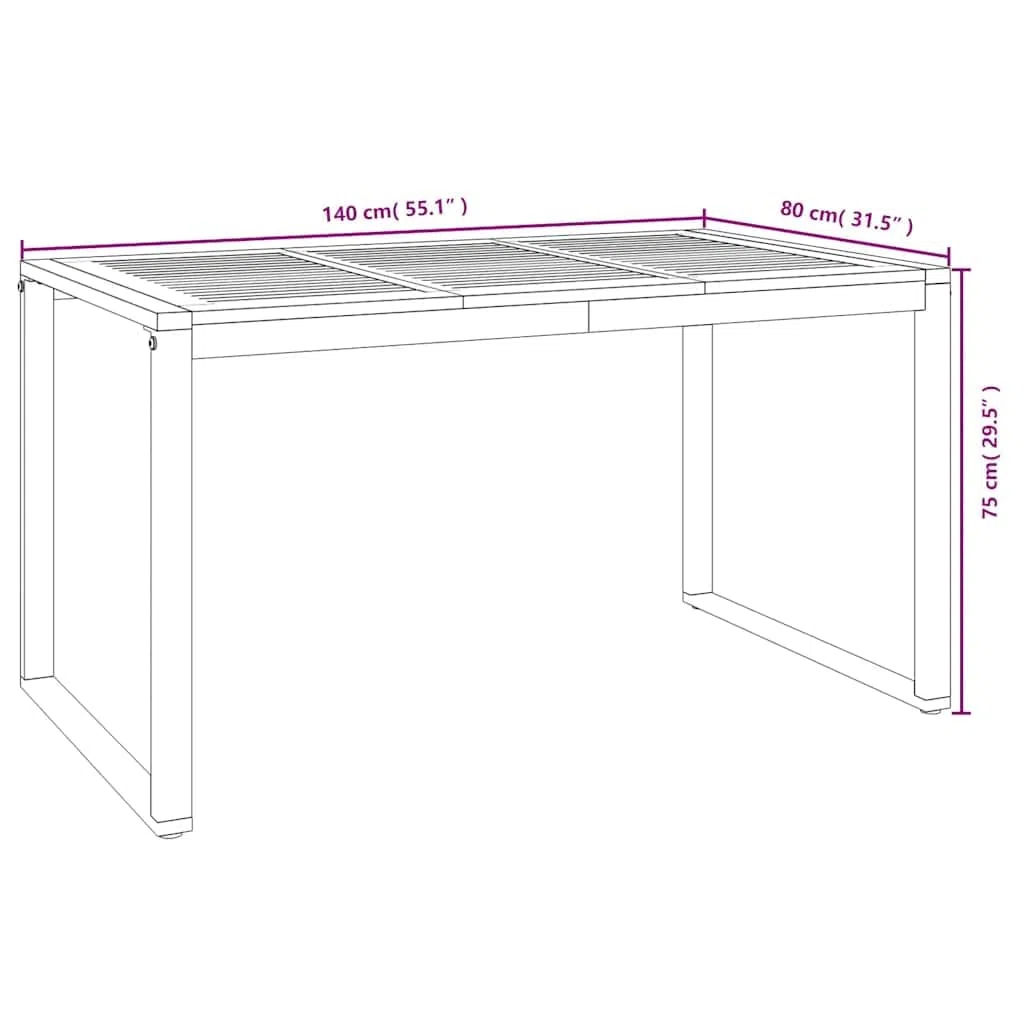 Générique Stół ogrodowy z litego drewna akacjowego 140x80x75 cm | Nóżki z metalu termolastycznego, stabilna góra, industrialny wygląd, na zewnętrzne patio