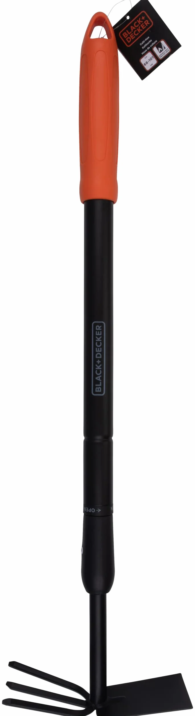 BLACK+DECKER Kultywator – grabie ogrodowe i motyka – regulowana długość 66-101 cm – uprawa i pielenie – czarny/pomarańczowy