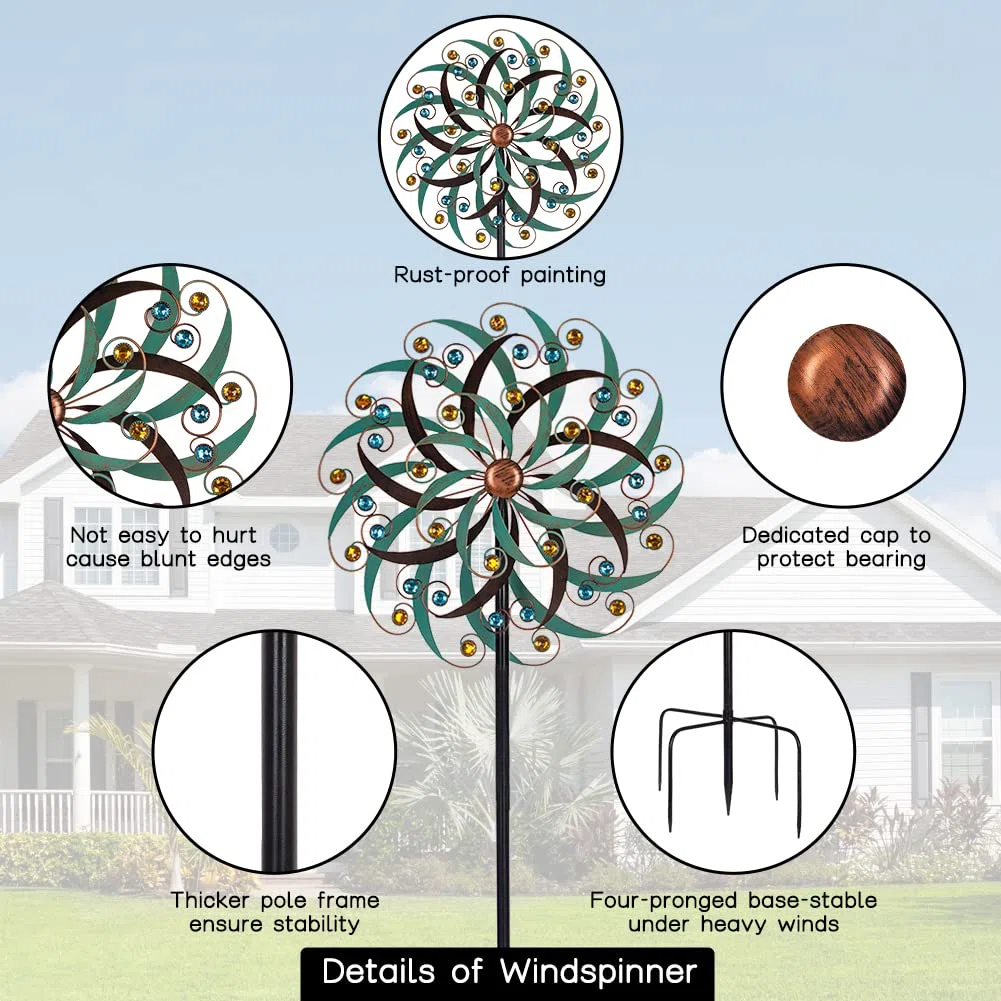 VEWOGARDEN Duży wiatrak, średnica 50 cm, do użytku na zewnątrz, metalowy wiatrak, spinner, sztuka na podwórku, łapacze wiatru, rzeźba na patio, trawnik i dekoracja ogrodu