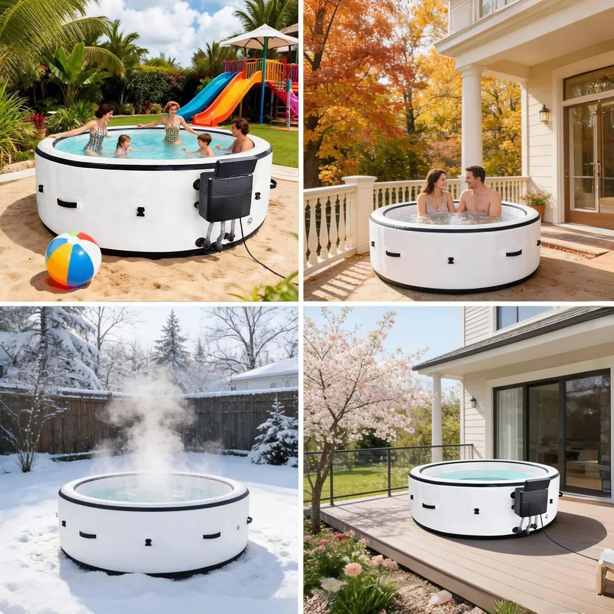 Nadmuchiwana wanna z hydromasażem, Bubble Spa z 180 dyszami, przenośna dla 4-7 osób na zewnątrz podwórko patio