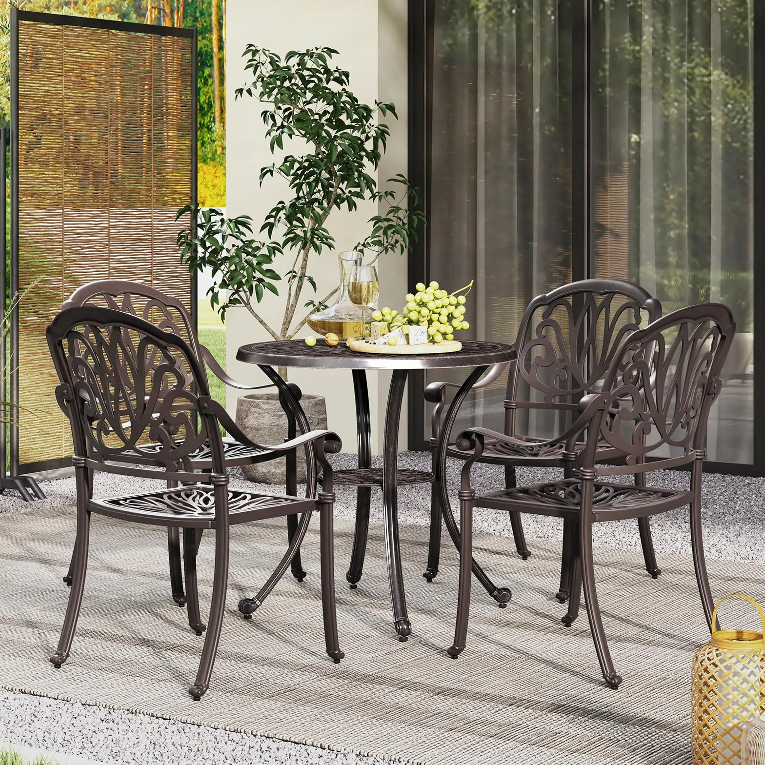 GIANTEX Okrągły stół ogrodowy, Ø 79 cm, stół bistro z otworem na parasol o średnicy 5 cm i dolną półką, stół tarasowy z odlewu aluminium, odporny na warunki atmosferyczne, stolik kawowy, do ogrodu