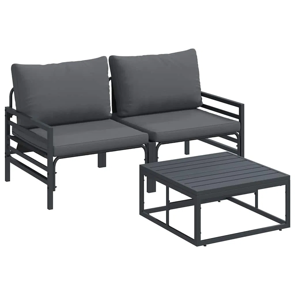 3-częściowy zestaw mebli ogrodowych, stal antracytowa, nowoczesny zestaw mebli outdoorowych na taras, balkon, odporny na warunki atmosferyczne, łatwy w pielęgnacji, stylowe siedzisko