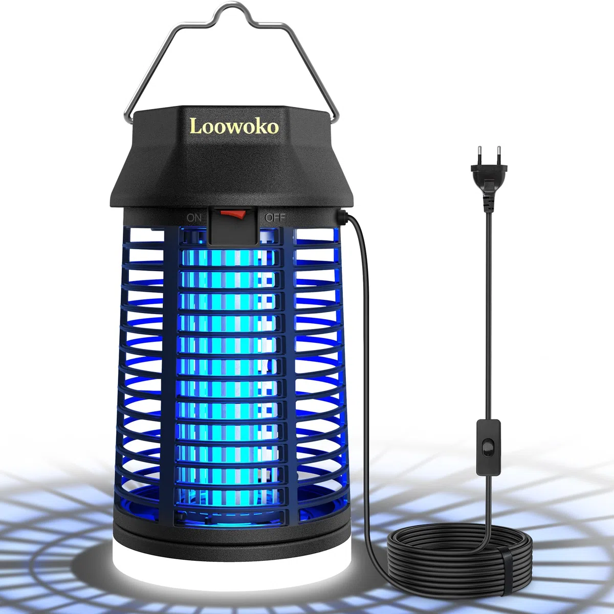 Loowoko Elektryczna pułapka na owady, z przedłużonym kablem o długości 3 m, 4200 V, lampa na komary ze światłem LED, wodoszczelna, elektryczna pułapka na komary, lampa przeciw komarom, do użytku