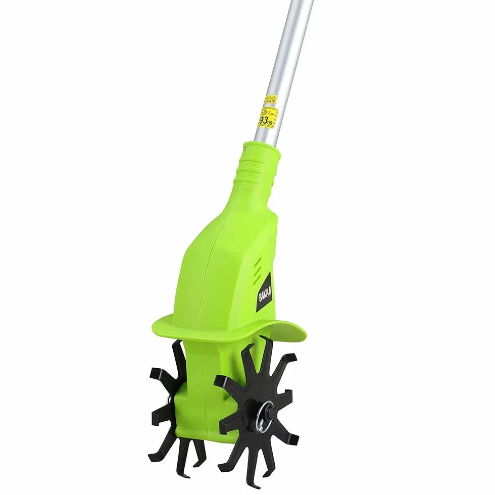 BAKAJI Elektryczna motyka ogrodowa 20 V 4000 mAh z 2 ostrzami 15 cm, szerokość robocza 10 cm, prędkość 250 obr./min, ergonomiczny uchwyt, do uprawy ogrodu