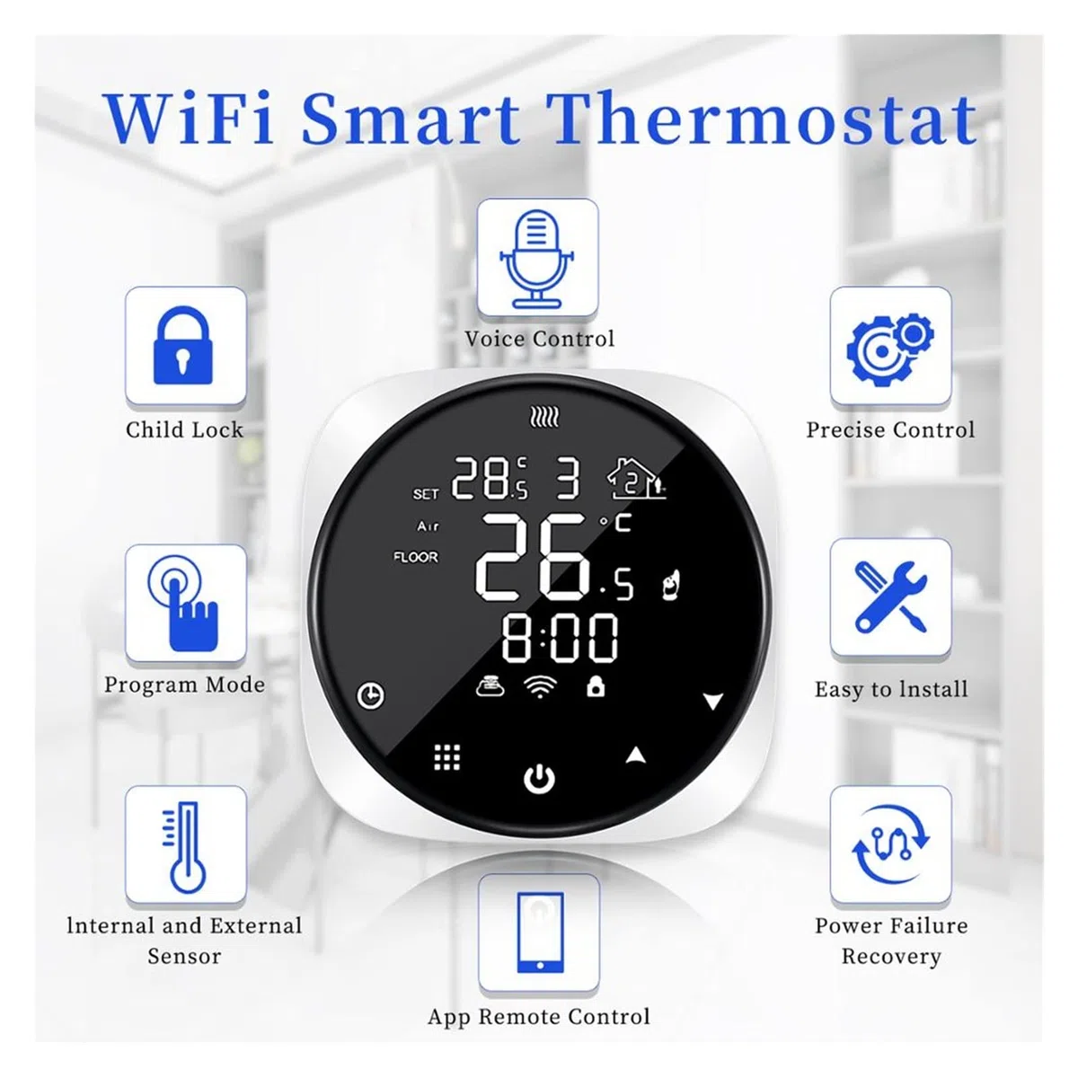 Czujnik termometru, WIFI Smart Termostat do wody/elektrycznej Ogrzewanie podłogowe Kocioł wodny Temperatura Pilot zdalnego sterowania(Electric Floor 16A)