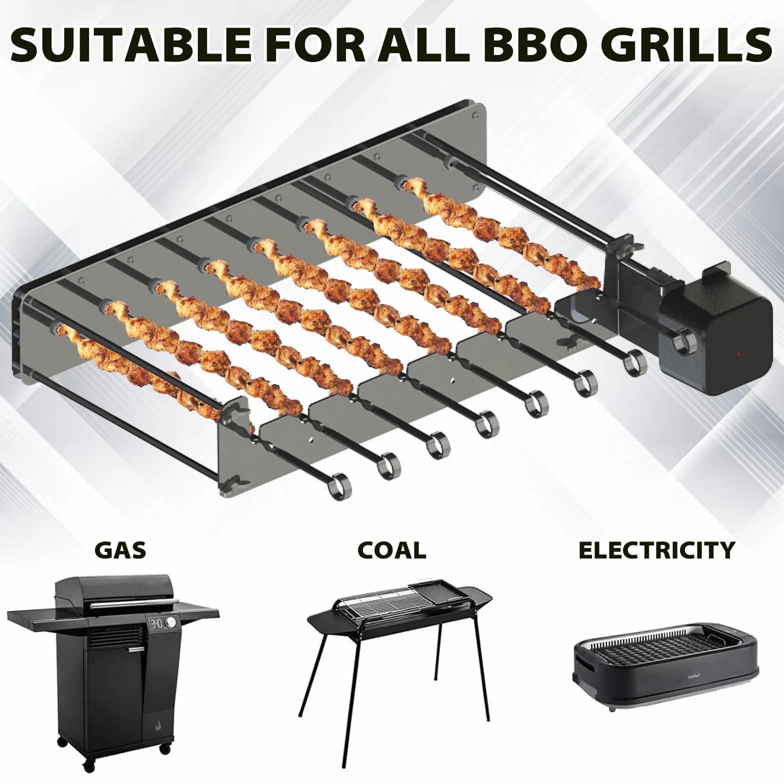 Elektryczny szpikulec obrotowy ze stali nierdzewnej 10 sztuk, automatyczny obrót 360° grill USB