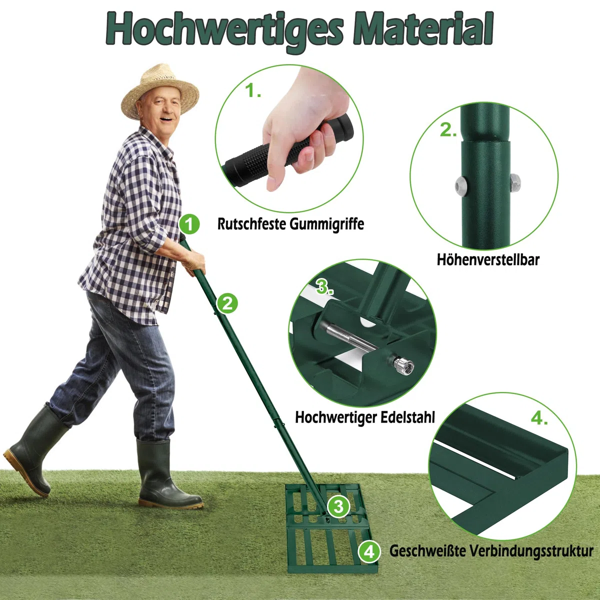 YRHome Rakla do trawy, do ściągania piasku, narzędzie do niwelowania trawnika, narzędzie do wyrównywania powierzchni, poziomowanie z ergonomicznym uchwytem, na podwórko, pole golfowe, do ogrodu, 75 x