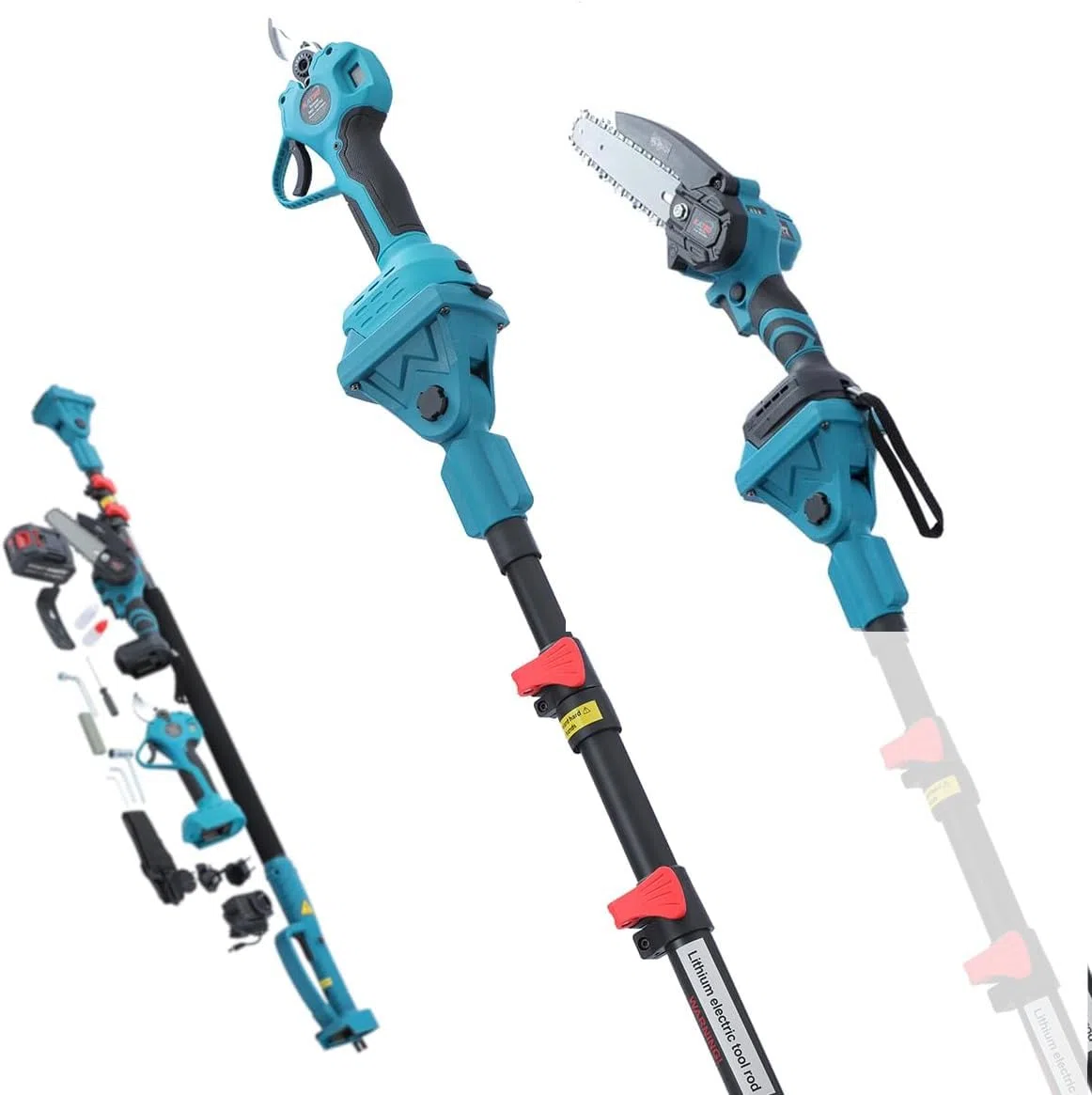 Katsu FIT-BAT 21 V teleskopowa sekator, wysuwany do 253 cm, zestaw 3 w 1 z baterią 3,0 Ah, bezszczotkowa piła łańcuchowa i nożyce do gałęzi