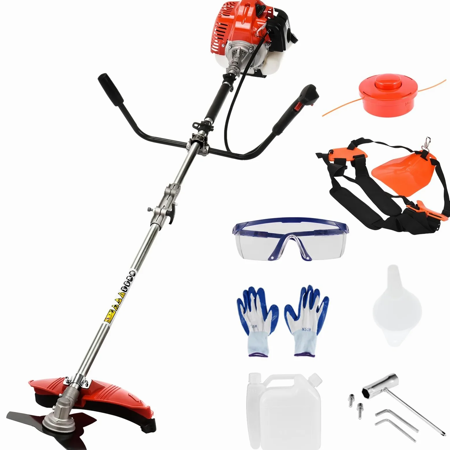 2025 New Gas Weed Wacker - 52 cm³ 2-suwowa wielofunkcyjna kosiarka do żywopłotu, nożyce do żywopłotu, 2 w 1, gazowa przecinarka do pędzli, plecak do trawnika ogrodowego i podwórka, czerwony