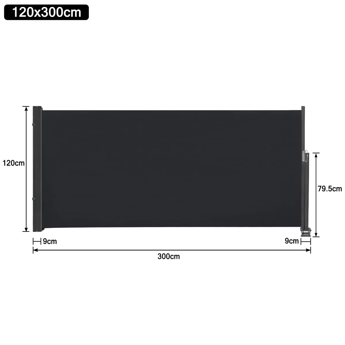 YRHome Markiza boczna, wysuwana, 120 x 300 cm, ochrona przed wzrokiem, nieprzejrzysta, ochrona przed wiatrem, ochrona przed spojrzeniami i wiatrem, markiza na ścianę boczną, na balkon, do ogrodu, na