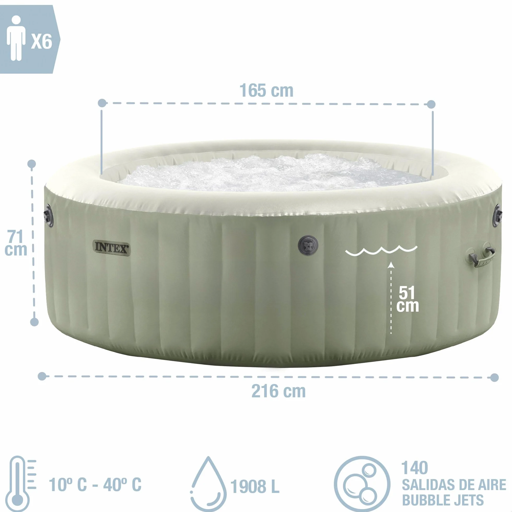 Intex 6-osobowy zestaw oliwkowy zielony okrągły bąbelkowy spa 28428NP (nadmuchiwany 216 cm x 71 cm)