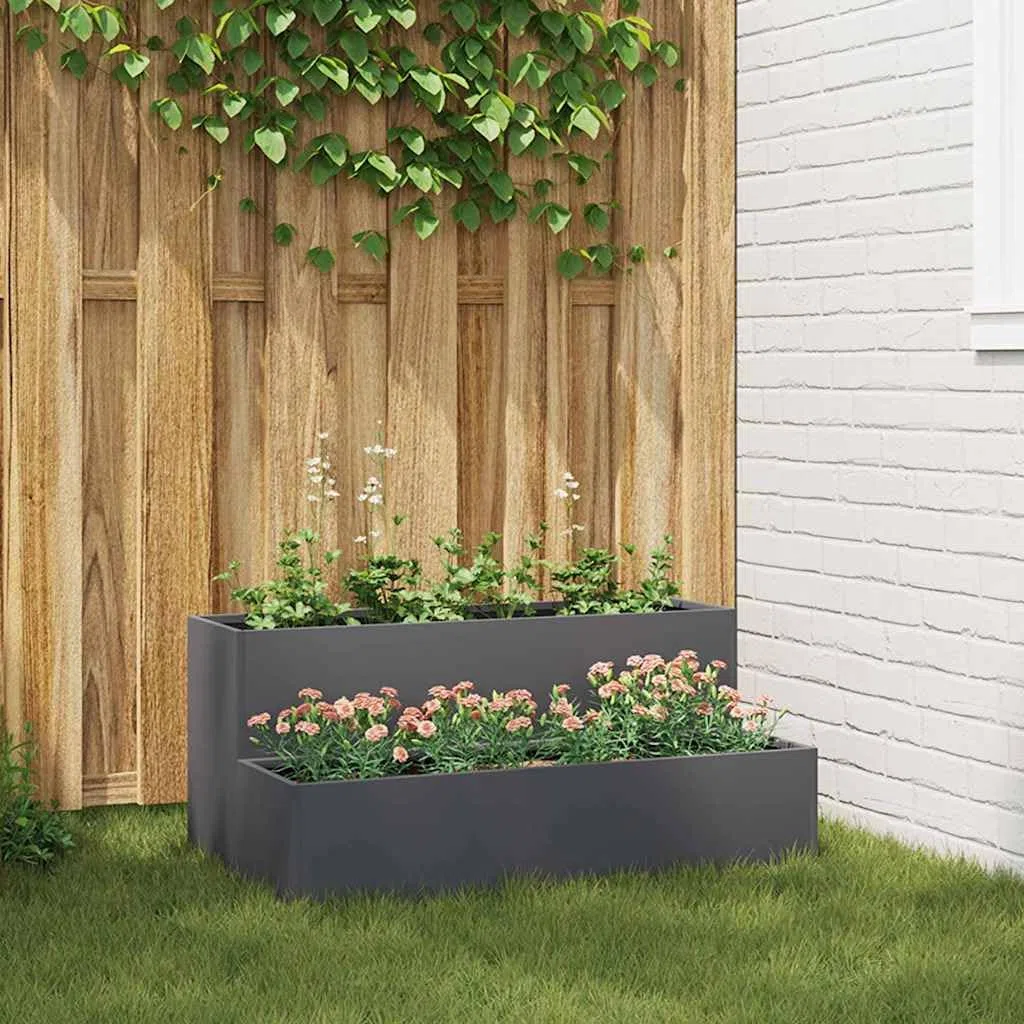 vidaXL Doniczka ogrodowa Antracyt 100 x 60 x 45 cm Stal zimnogięta | Zrobiona z plastiku odpornego na UV, więc posłuży ci długi czas, Pomaga roślinom lepiej się rozwijać, Prosty design,