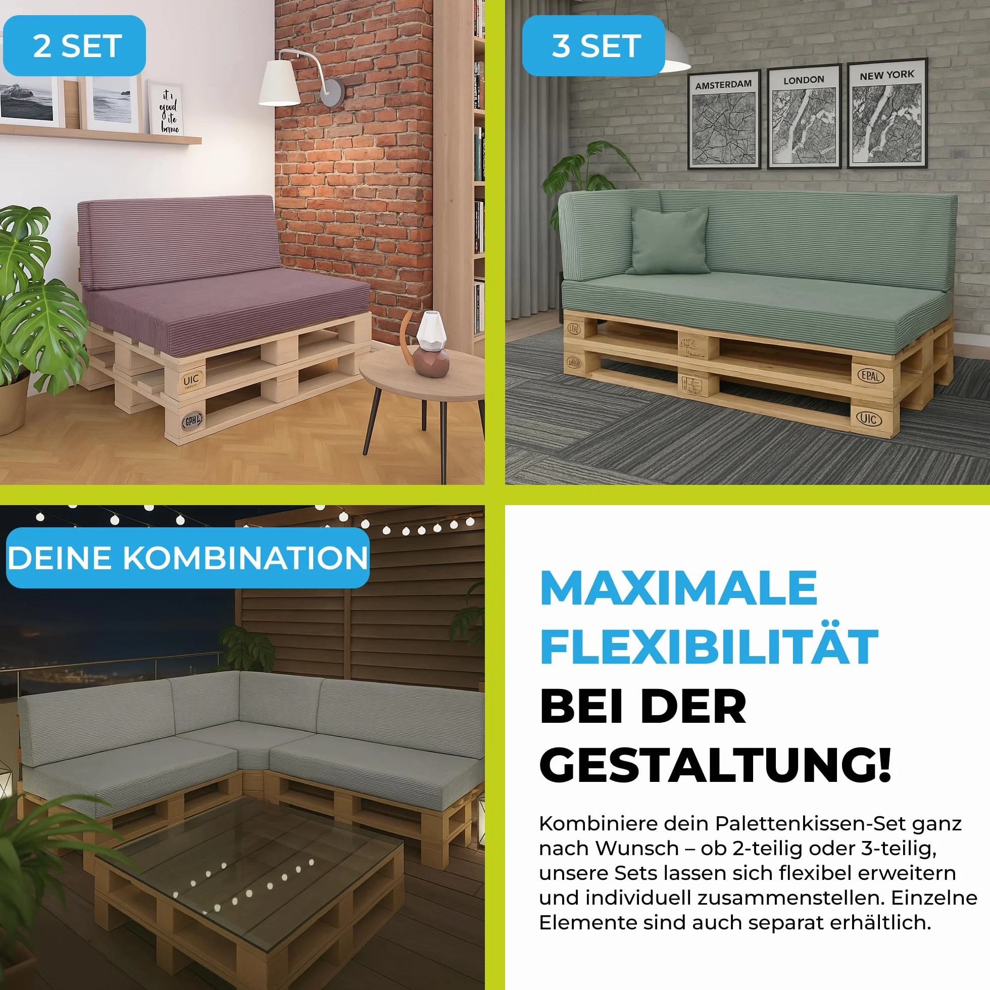 Poduszki paletowe sztruksowe na Europalety 120x80 Zestaw 2 częściowy Cappuccino