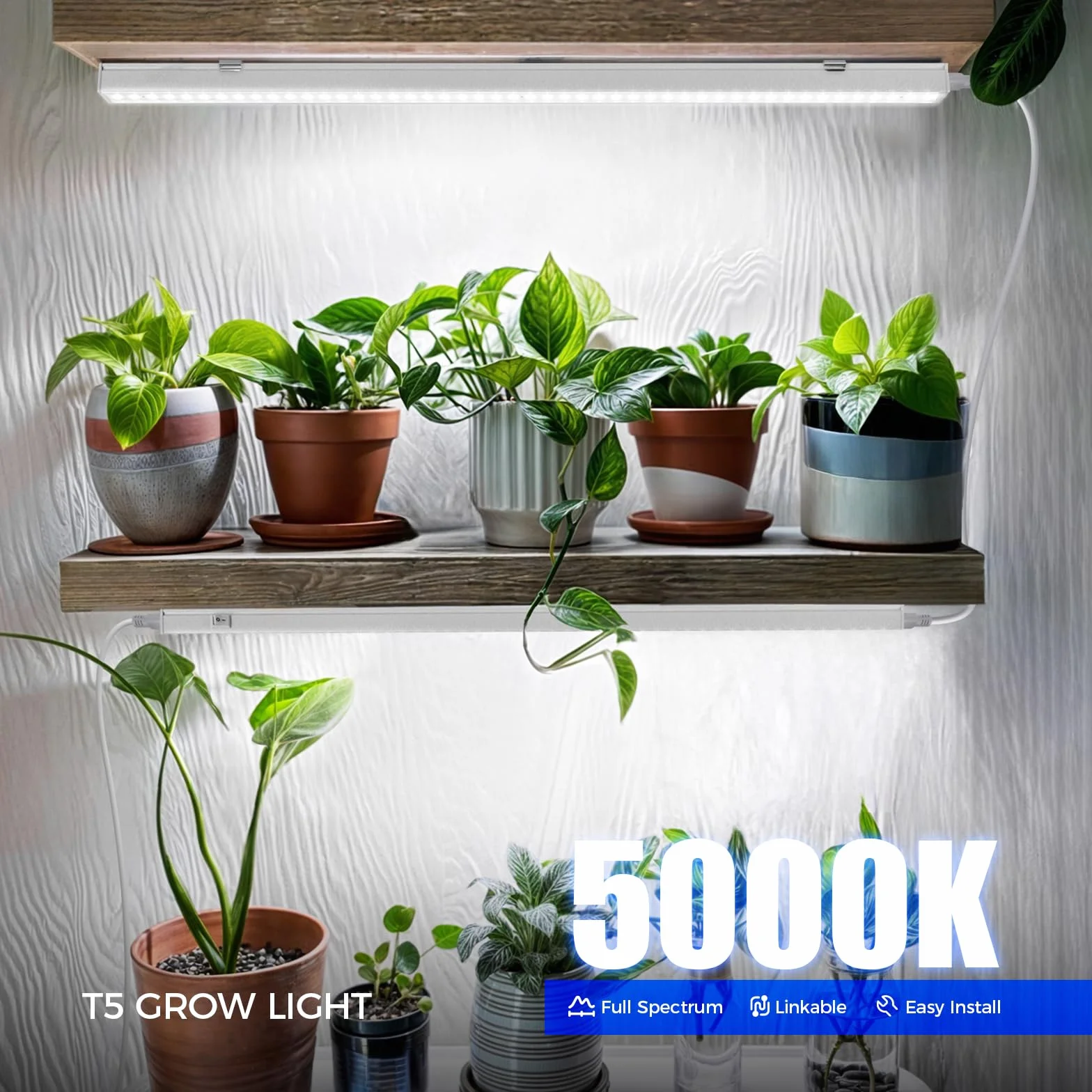 Barrina T5 LED Lampa do Roślin, 59cm, 5000K Pełne Spektrum Światła, 40W (4 x 10W), 2FT Lampy Roślinne z Włącznikiem, Łączone, Do Szklarni, Zestaw 4 szt