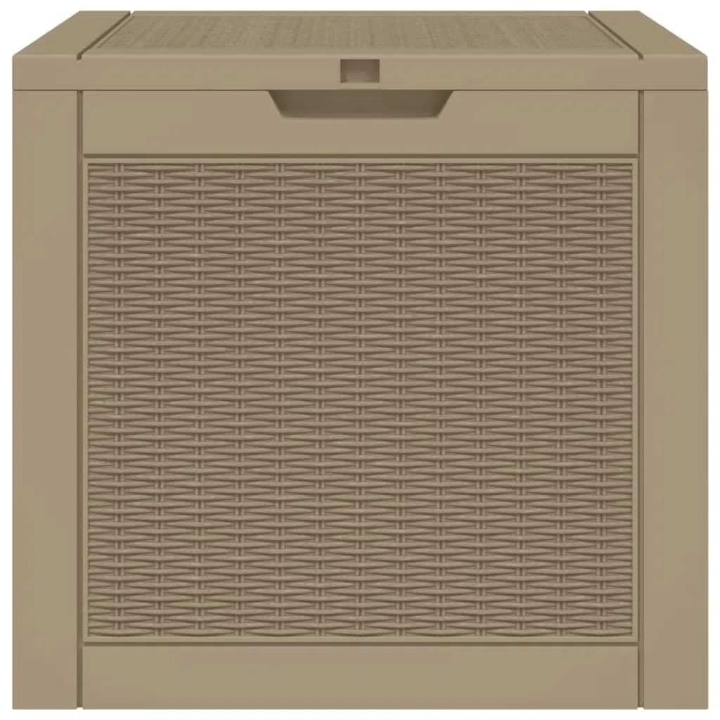 Skrzynka ogrodowa jasnobrązowa z polipropylenu, 118 l, 55,5 x 43 x 53 cm, odporna na warunki atmosferyczne i zamykana, jako skrzynia na taras, balkon, basen i do ogrodu do porządnego