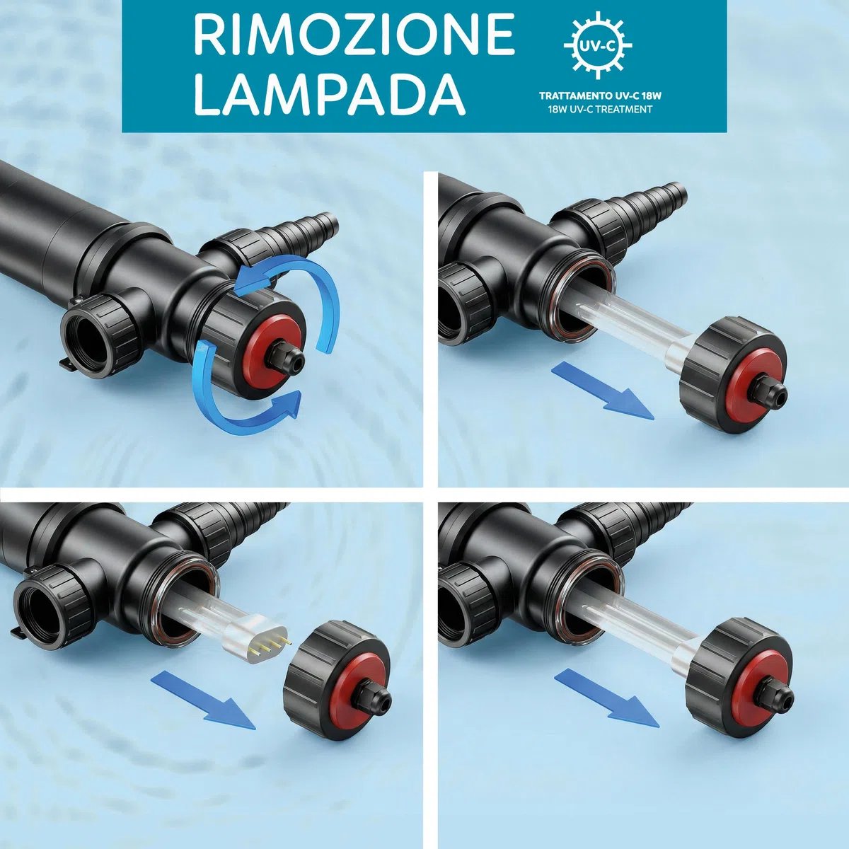 AQPOND sterylizator UV do stawu - oczyszczacz UV-C do kontroli glonów i wody zielonej - system sterylizacji do stawów, stawów i fontann ogrodowych, 7000 lt/h, 36 W