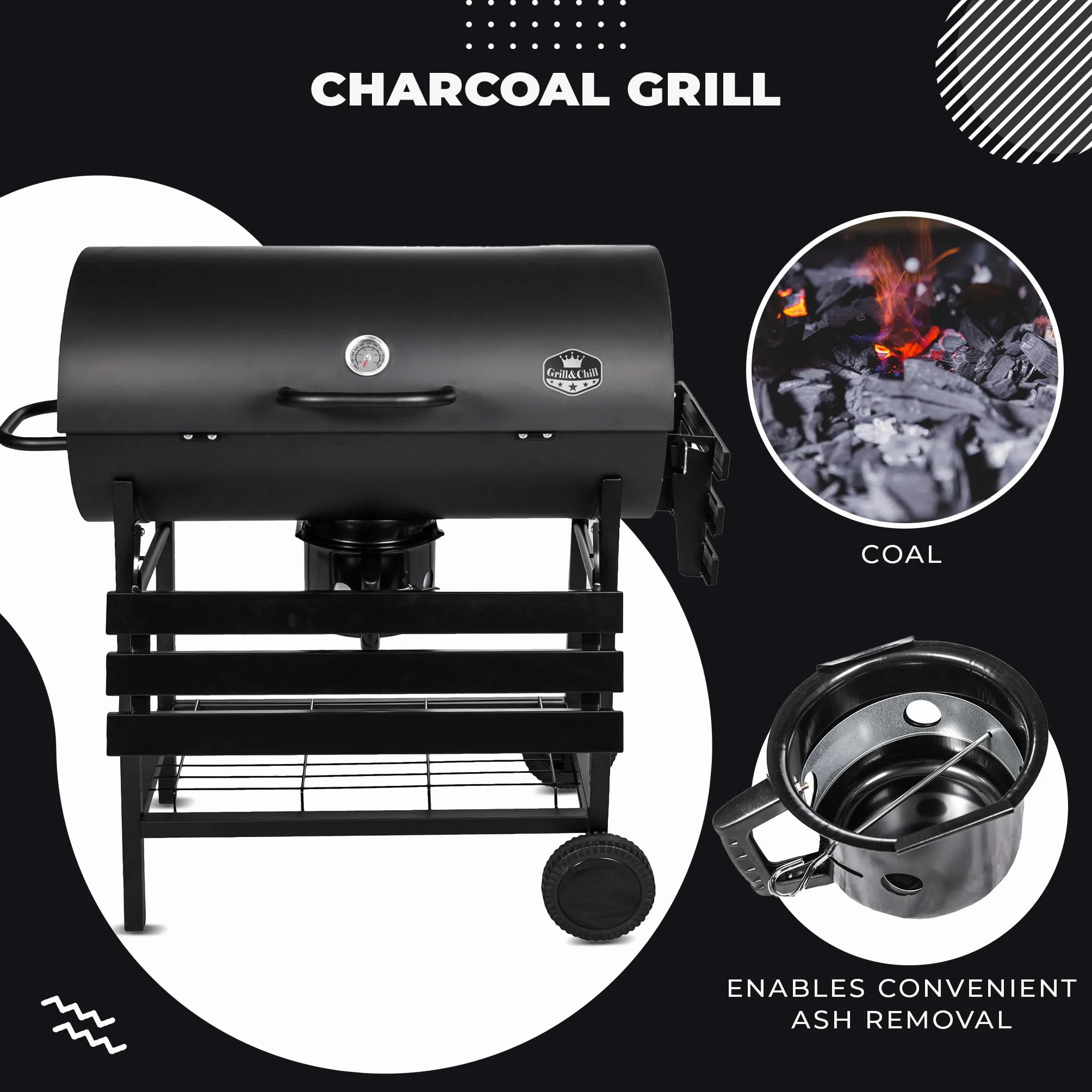 Grill Węglowy Ogrodowy z Pokrywą Przenośny 71x35 cm Five-Star GC0002