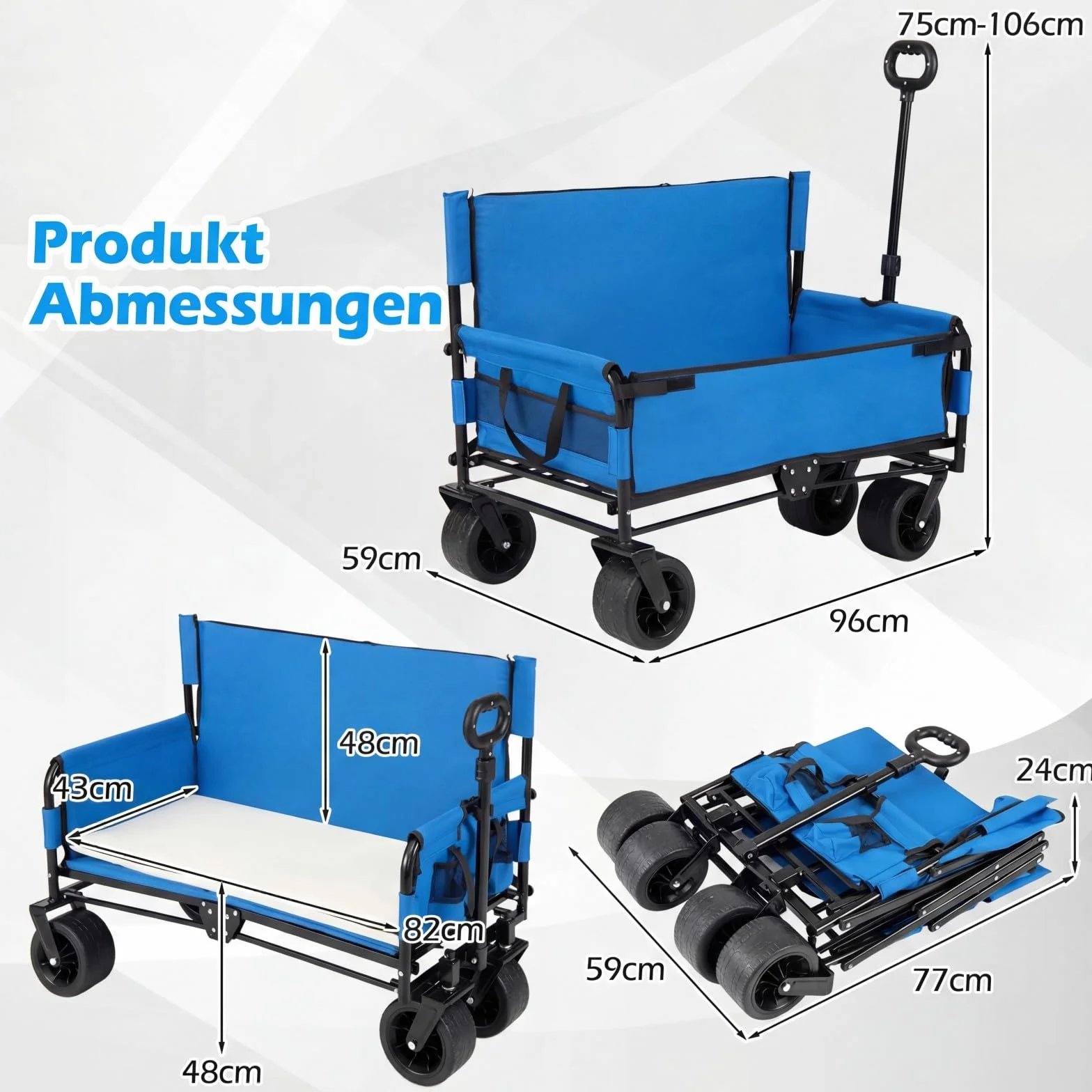 COSTWAY Wózek składany 2 w 1 z ławką, plażowy, 80 kg, ogrodowy transportowy