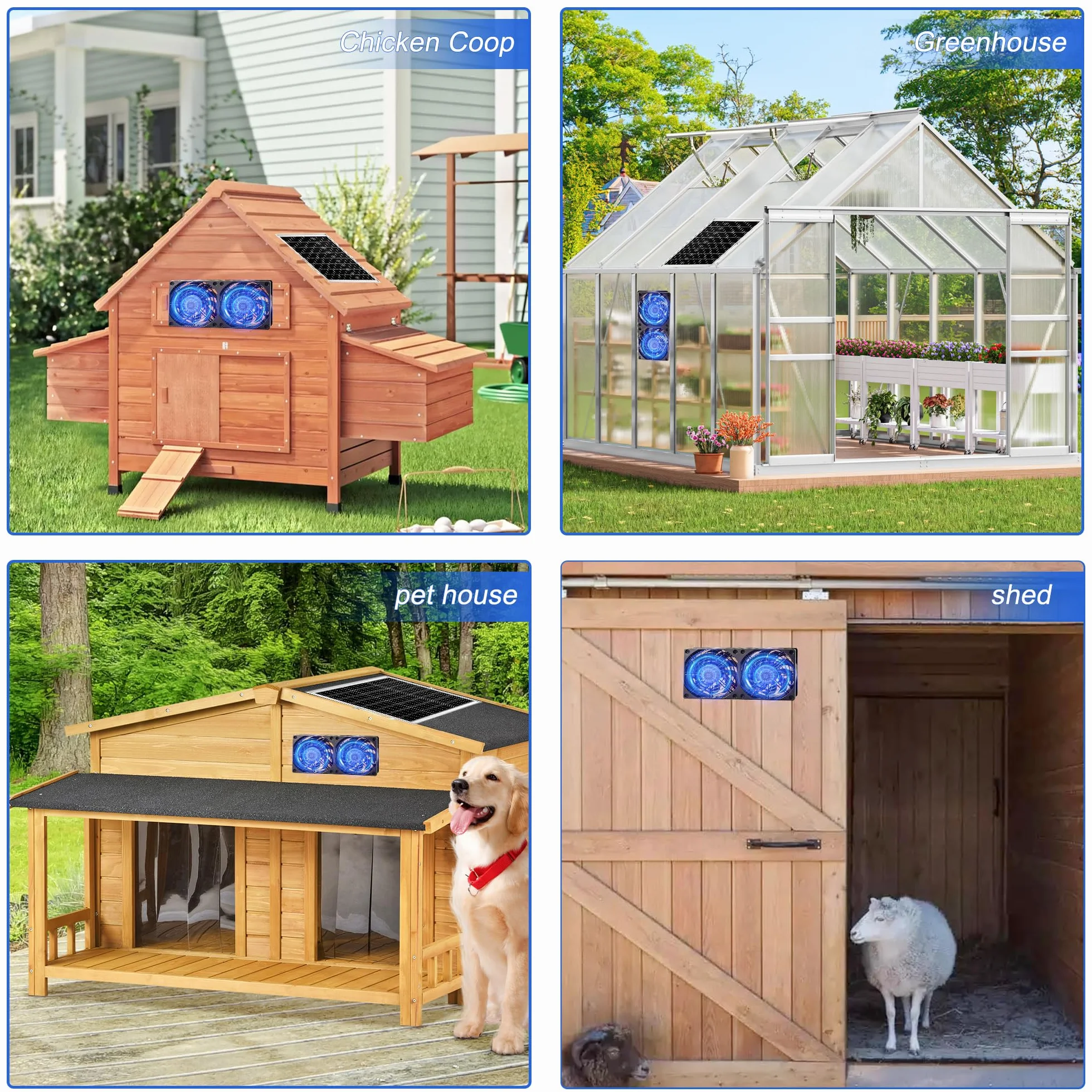 Joycabin Wentylator solarny, zestaw modułu solarnego, 10 W, podwójny wentylator wydechowy, przenośny solarny wentylator wyciągowy do małych kurników, szklarni, domków dla zwierząt domowych, garażu
