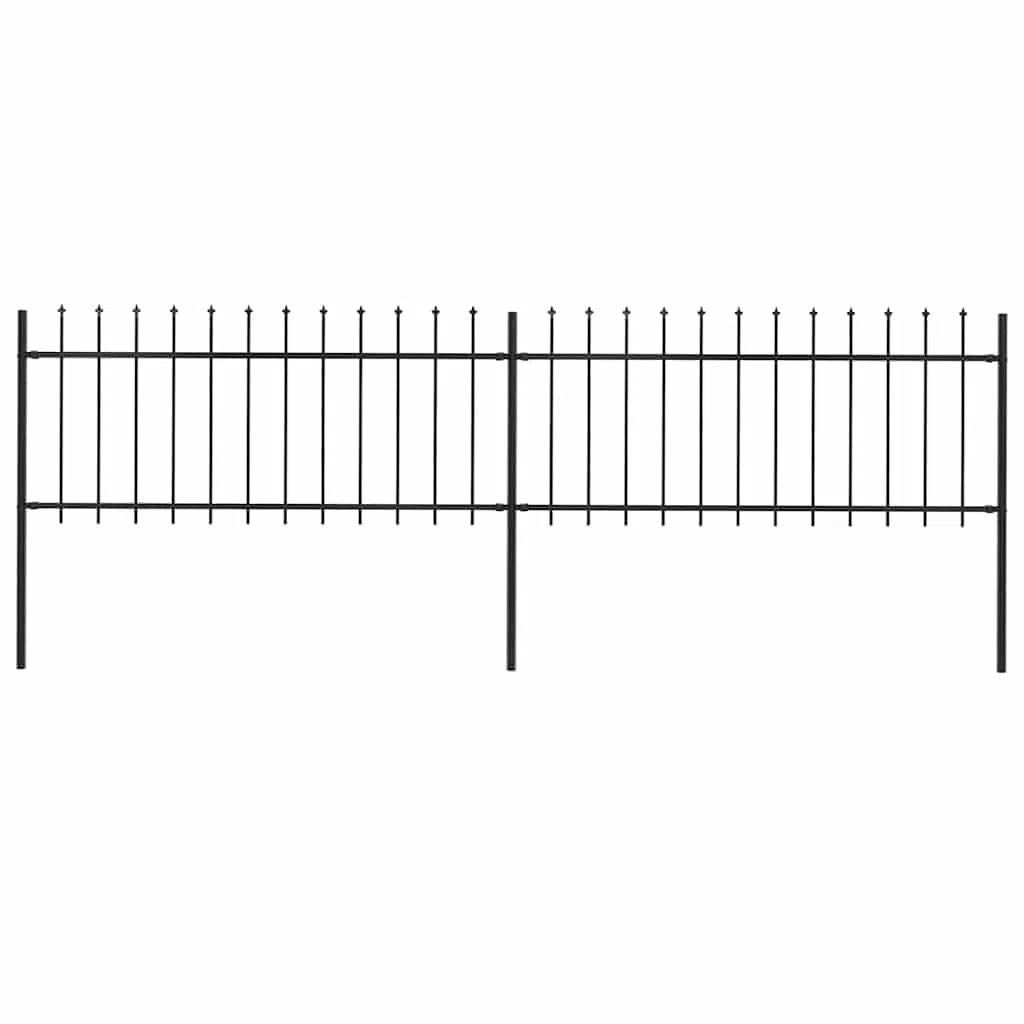 Ogrodzenie ogrodowe z grotem włóczni, stal malowana proszkowo, 340 x 80 cm, czarne, wytrzymały element ogrodzenia do ogrodu, na podwórko i działkę, łącznie ze słupkami i akcesoriami montażowymi