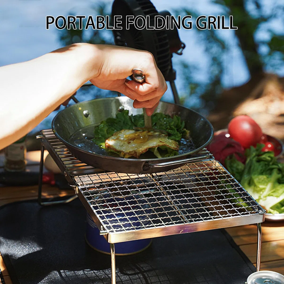 Grill kempingowy ze stali nierdzewnej z nogami i torbą do przenoszenia, przenośny ruszt do gotowania z plecakiem, wędrówek i pikników, trwały i praktyczny sprzęt do grillowania
