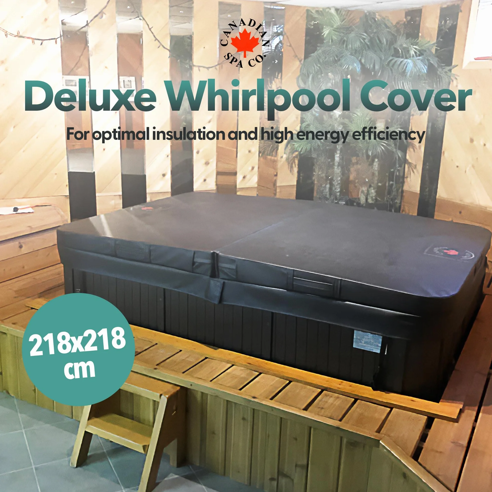 CANADIAN SPA CO. Pokrywa na basen kwadratowa, 218x218 cm, szara, pokrywa izolacyjna do wanny z hydromasażem, pokrywa na basen wodoodporna i odporna na promieniowanie UV
