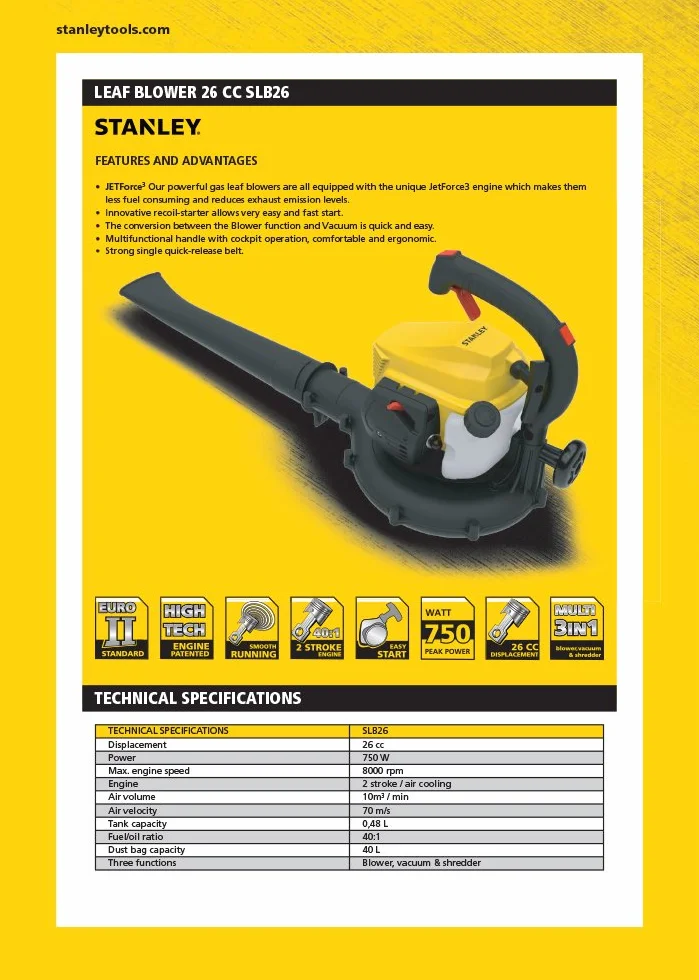 Stanley SLB-3IN1A Benzyna 3 w 1 liść, odśnieżarka, czarny/żółty